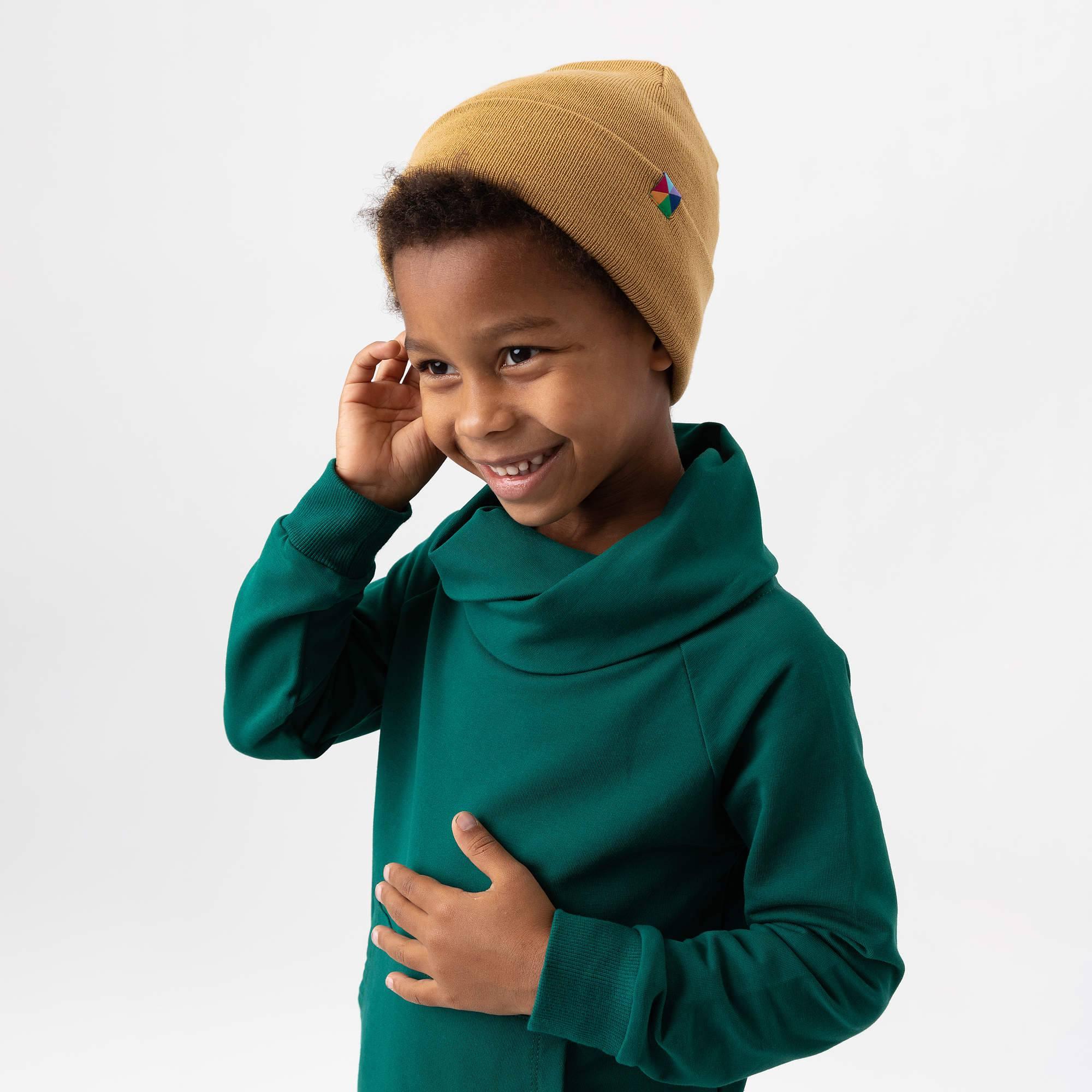 Mustard fine knit merino wool cap kids