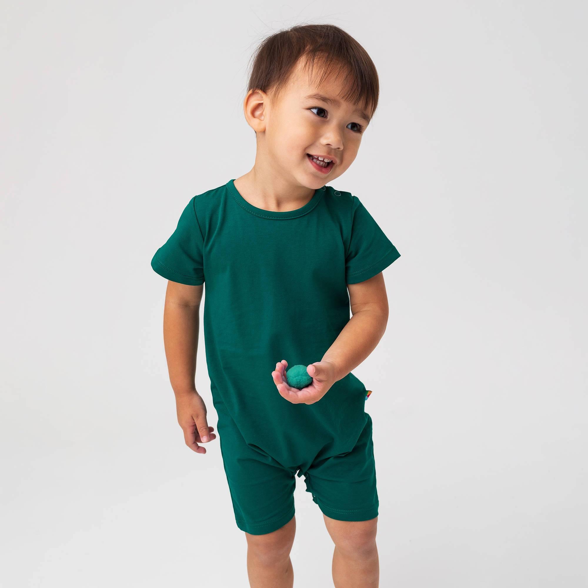 Bottle-green short sleeve romper