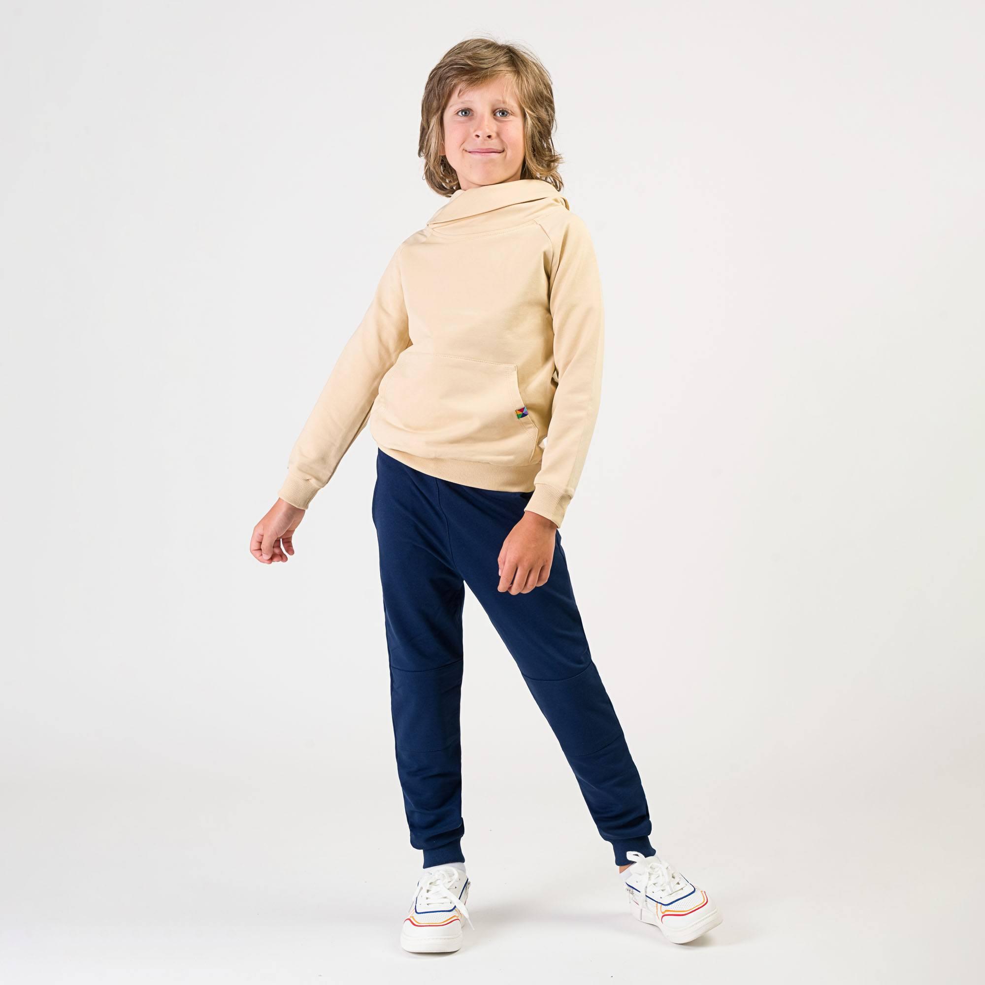 Beige funnel neck pullover sweatshirt