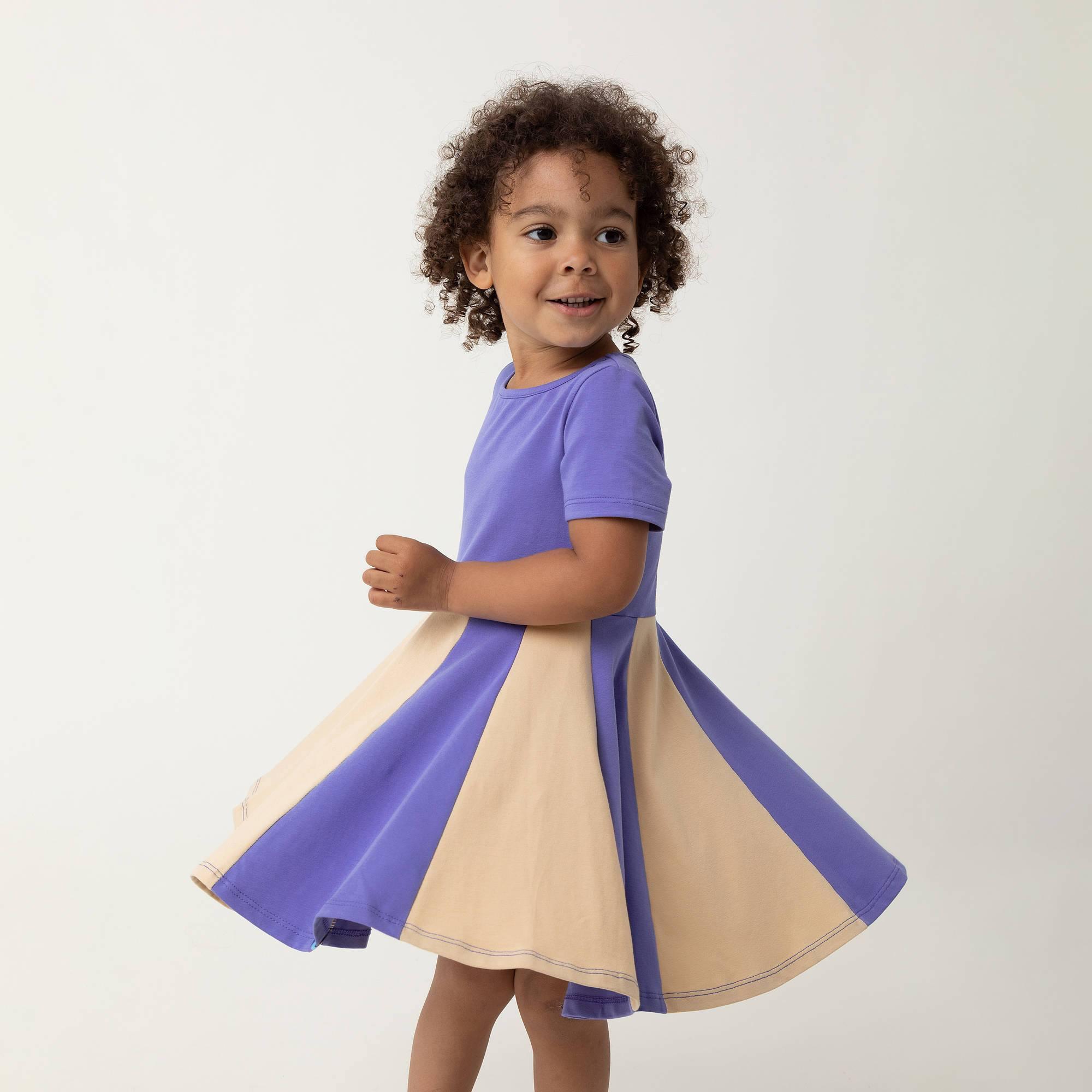 Very peri - beige short sleeve dress with colorful ruffle