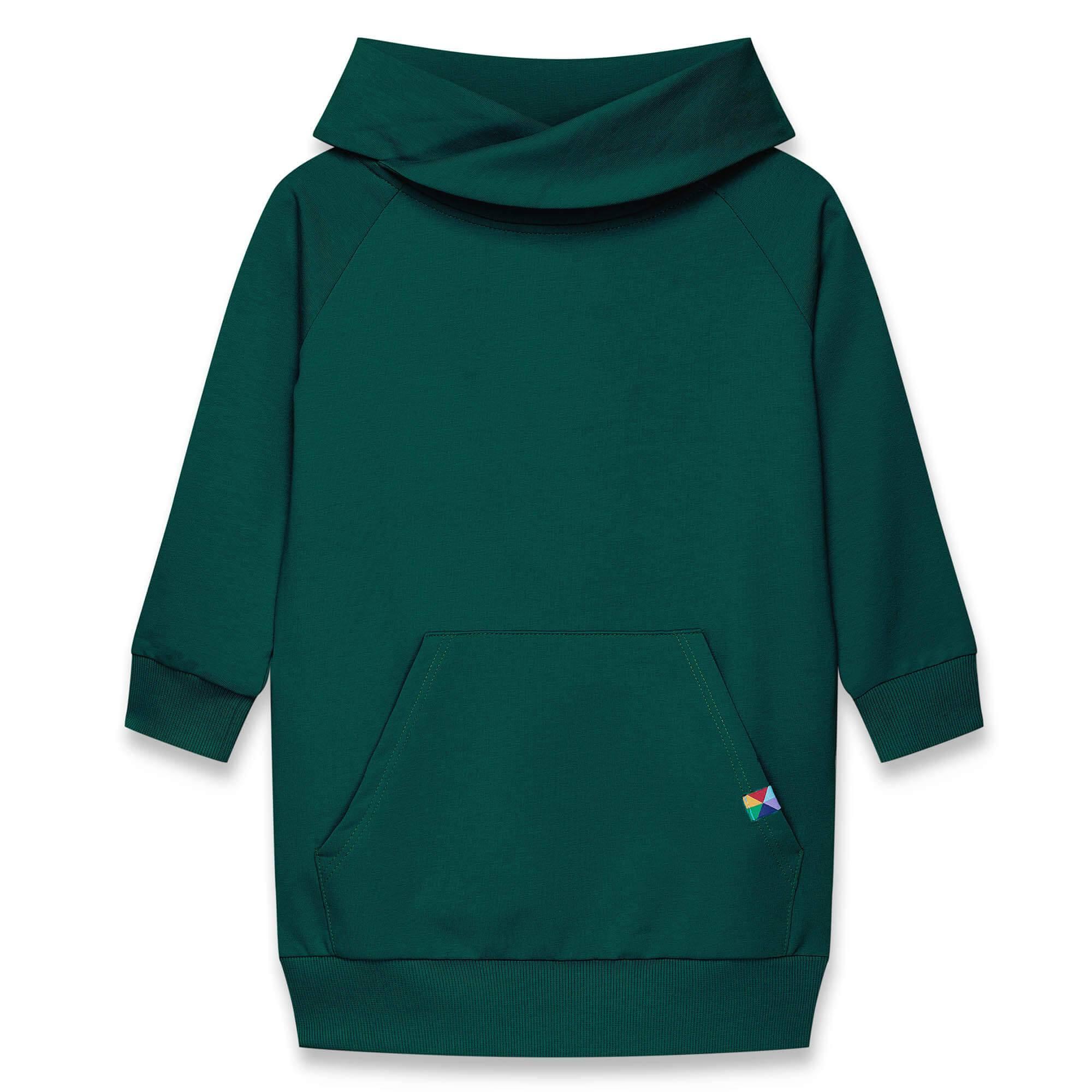 Bottle-green long funnel neck pullover sweatshirt