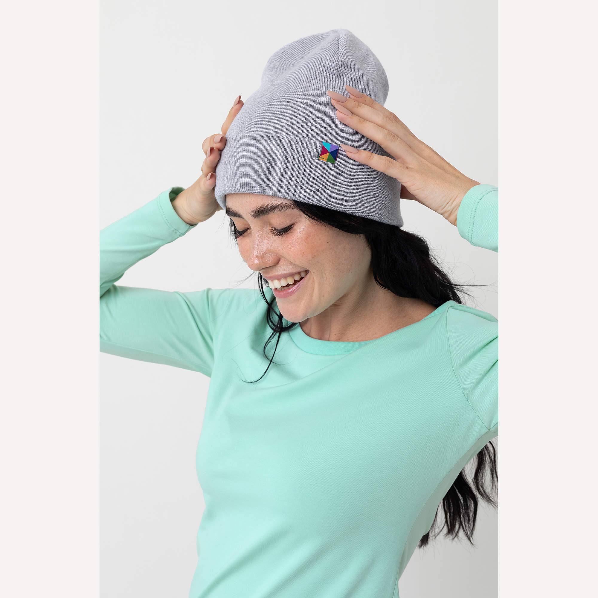 Grey melange fine knit merino wool beanie