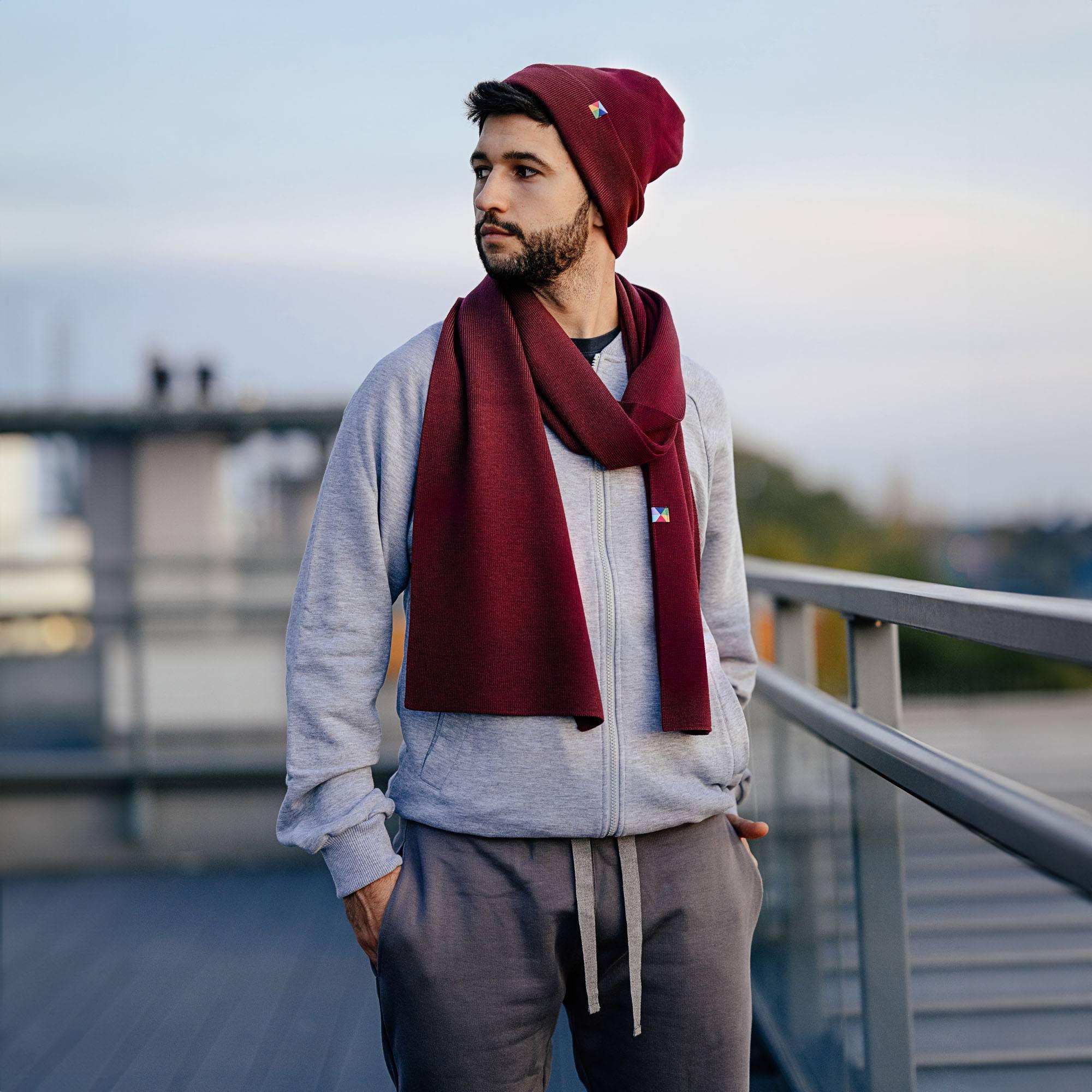 Burgundy fine knit merino wool beanie