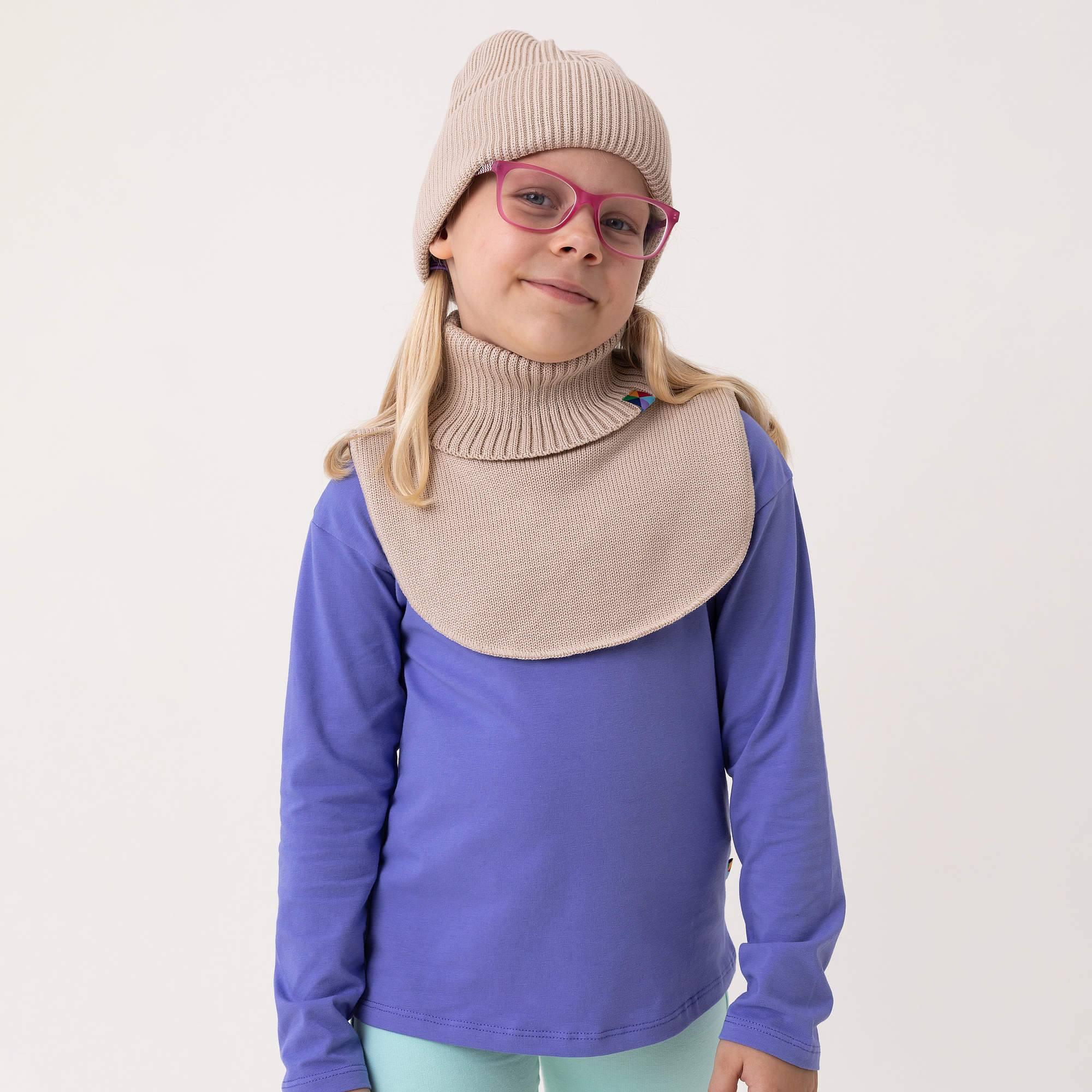 Beige merino wool neck warmer kids