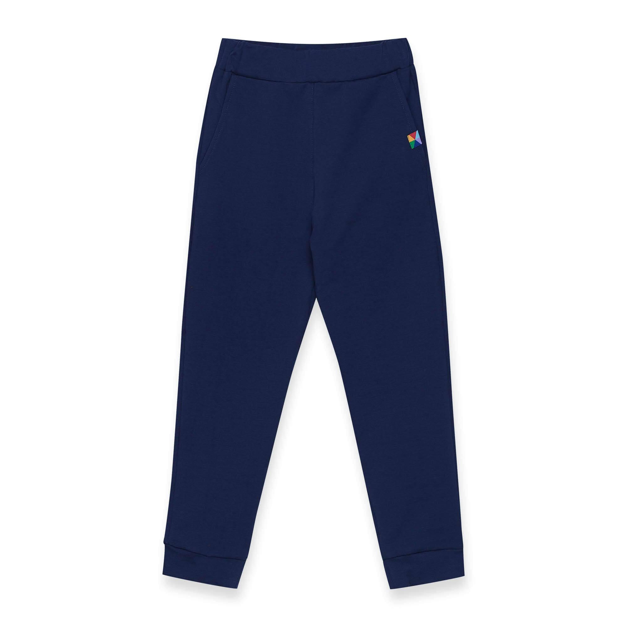 Navy blue joggers with a back pocket