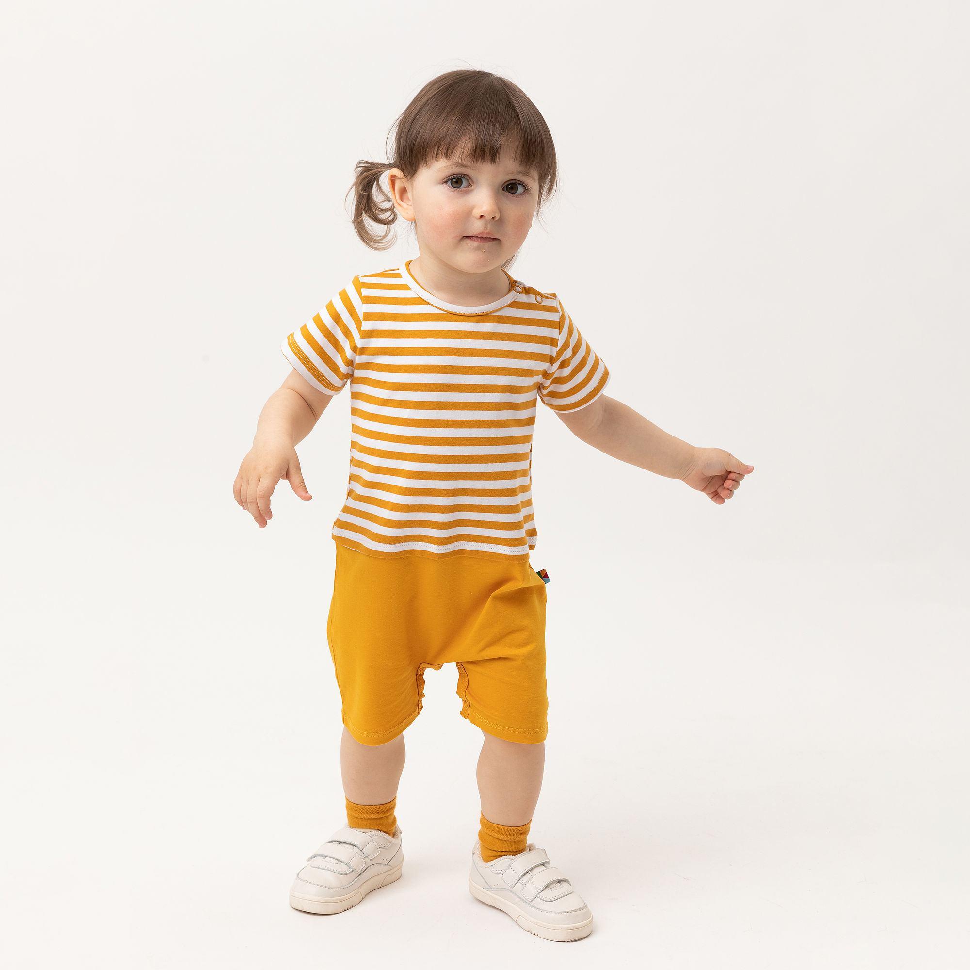 Mustard stripes striped short sleeve romper Baby