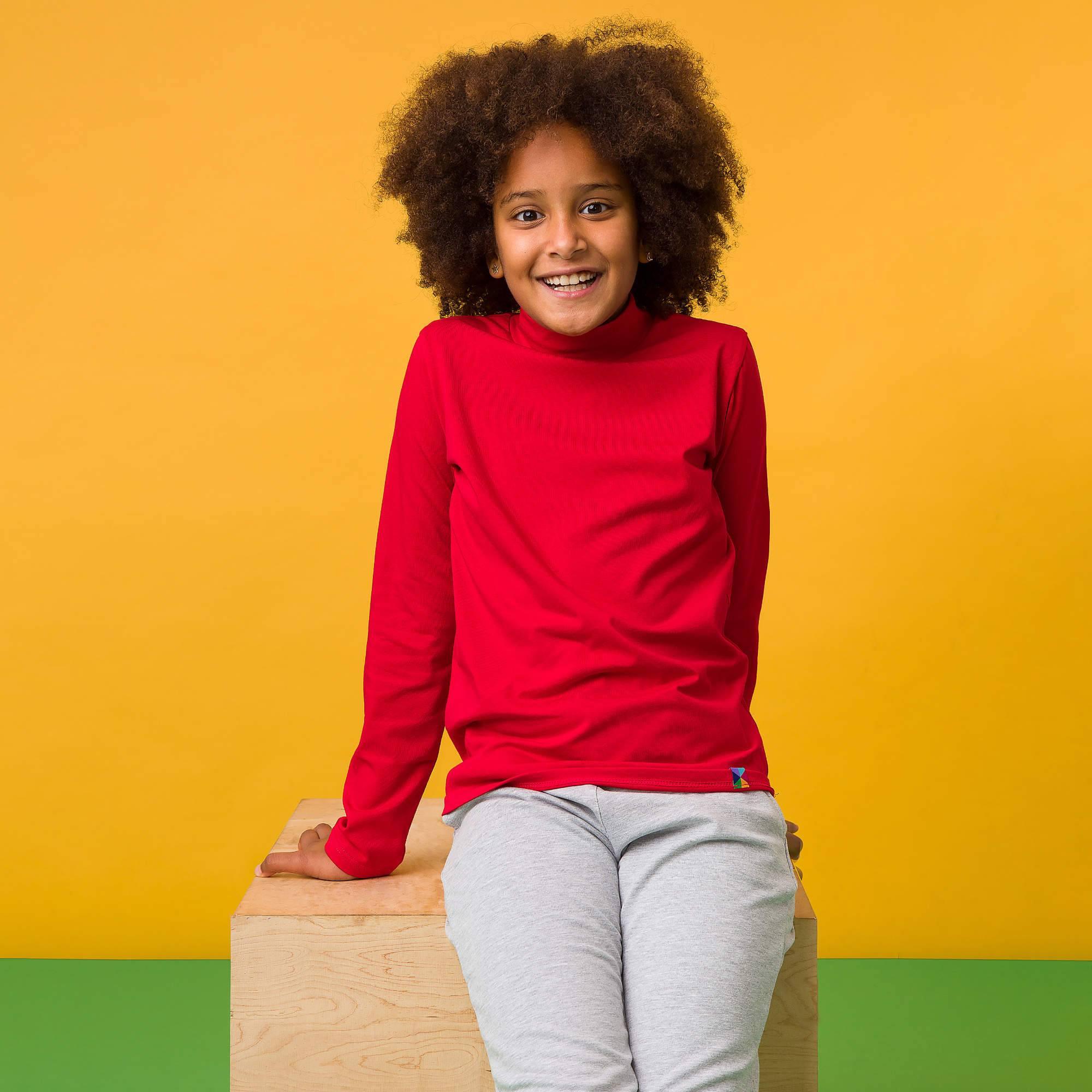 Red turtleneck long sleeve shirt