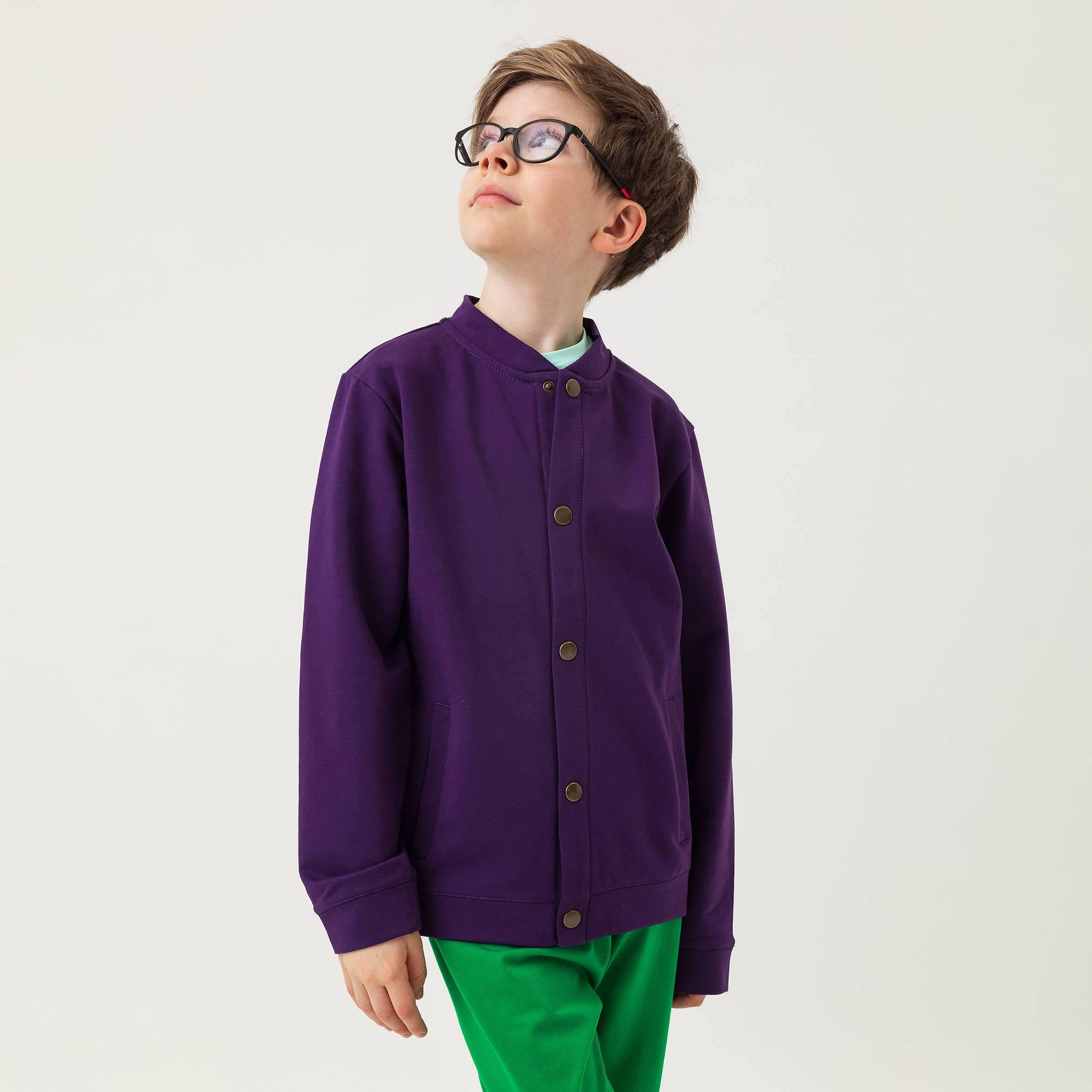 Violet button-up bomber jacket with pockets