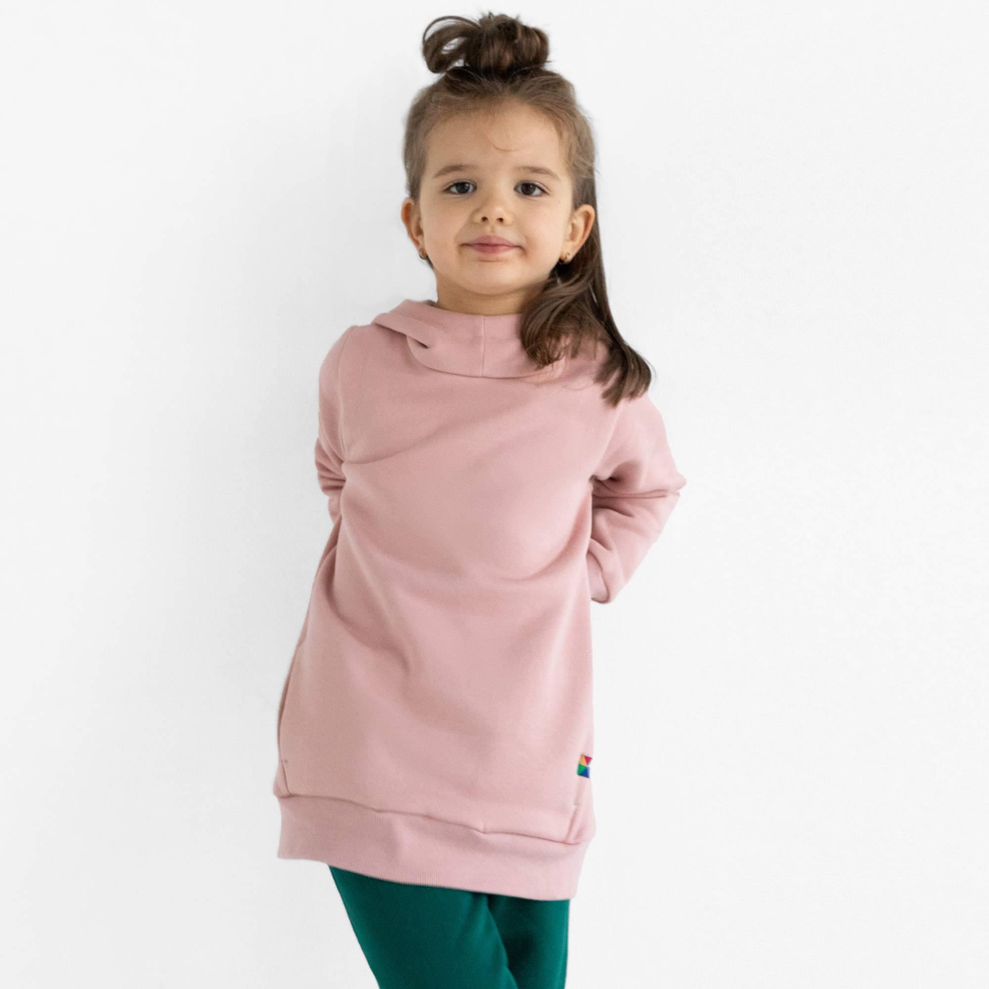 Pastel pink fleece-lined pullover hoodie