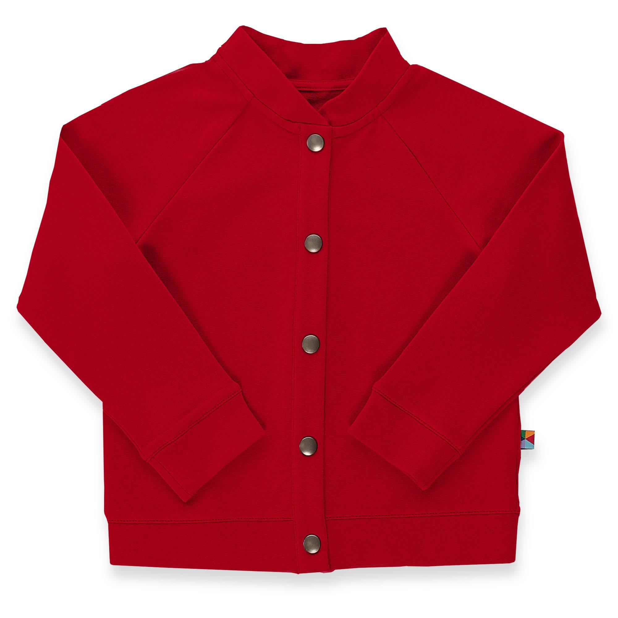 Red button-up bomber jacket