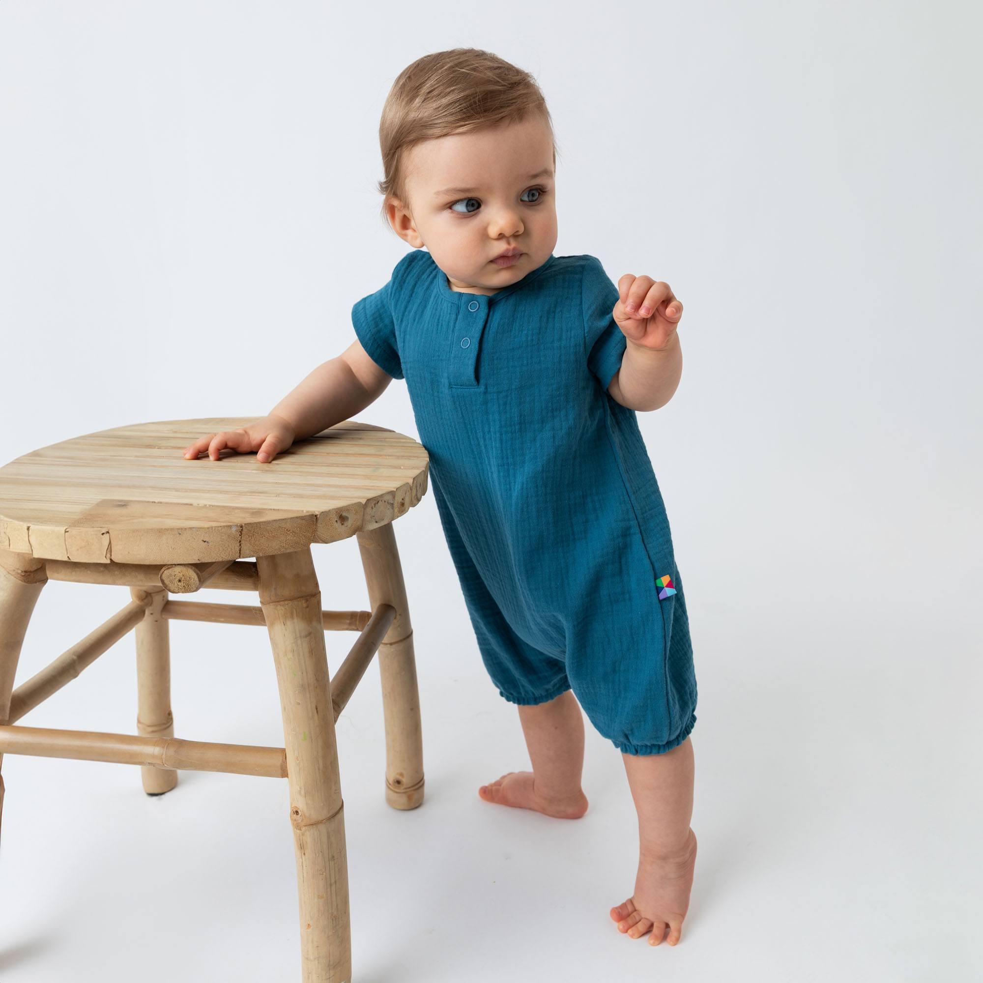 Blue muslin romper Baby