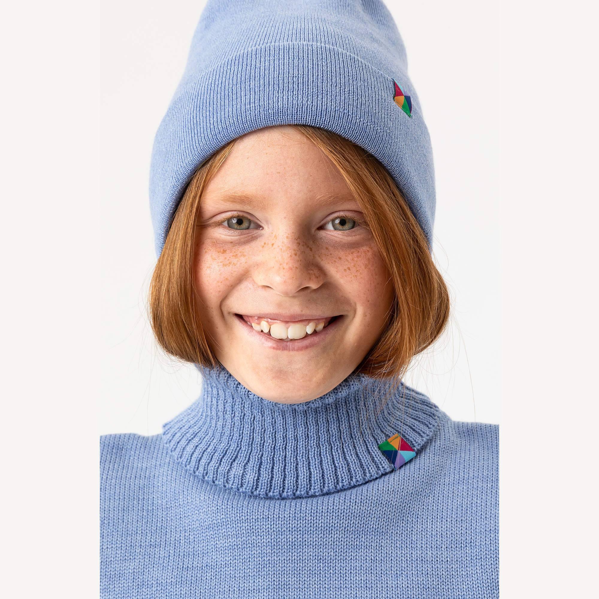 Sky blue fine knit merino wool cap kids