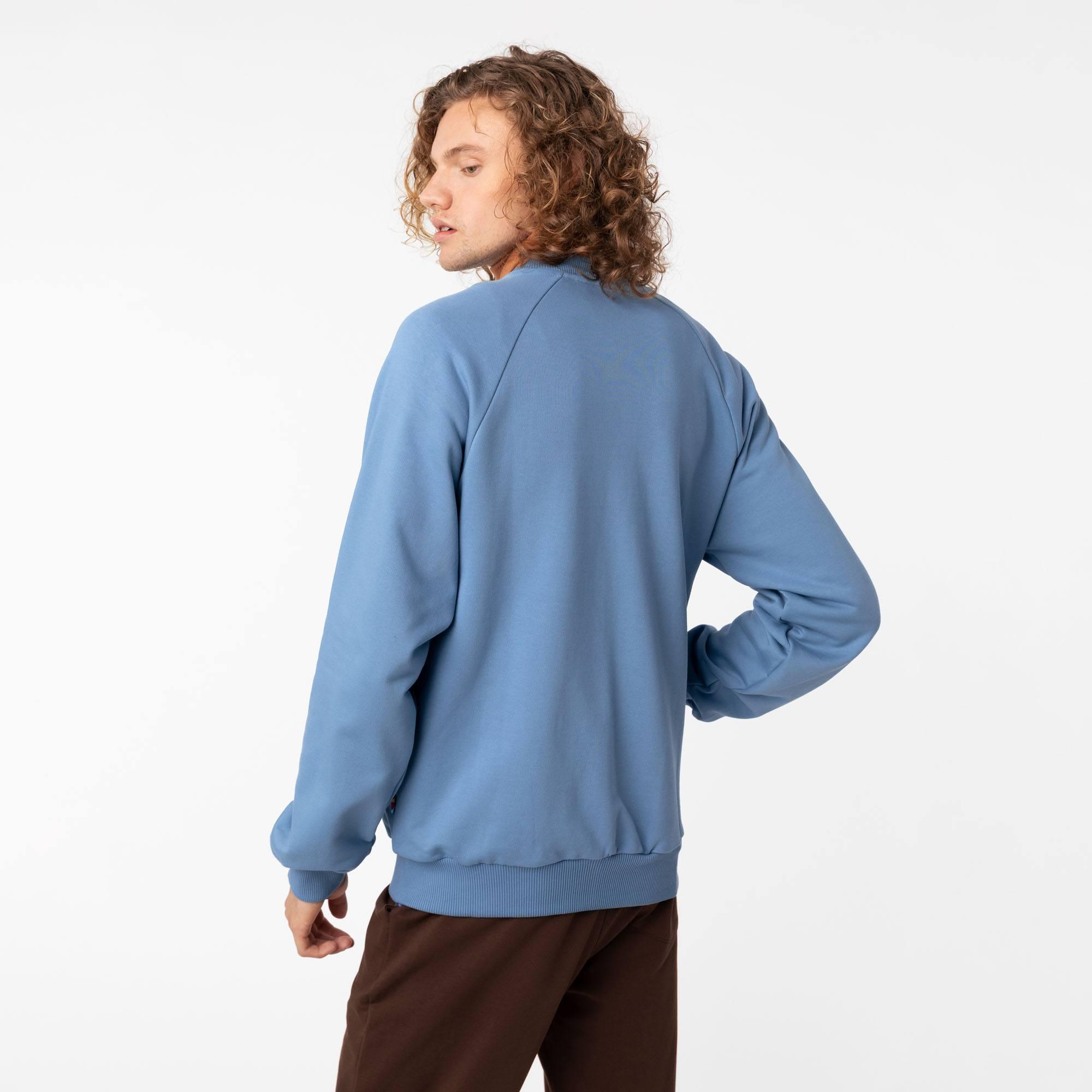 Sky blue zip-up crewneck sweatshirt Men