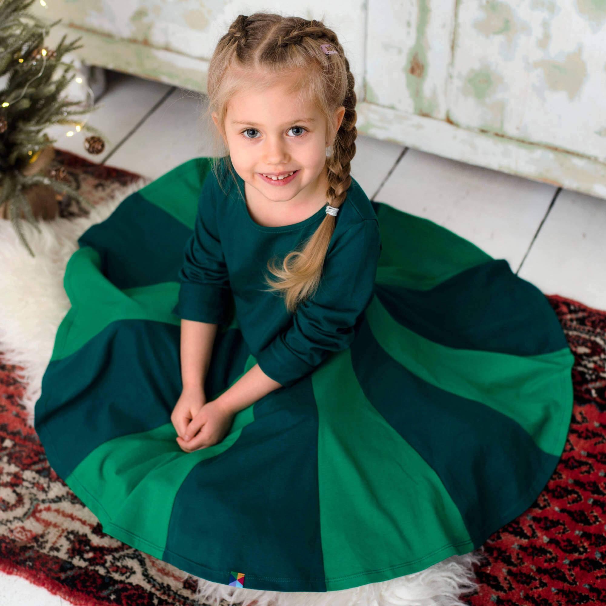 Bottle-green - green two-tone frill dress