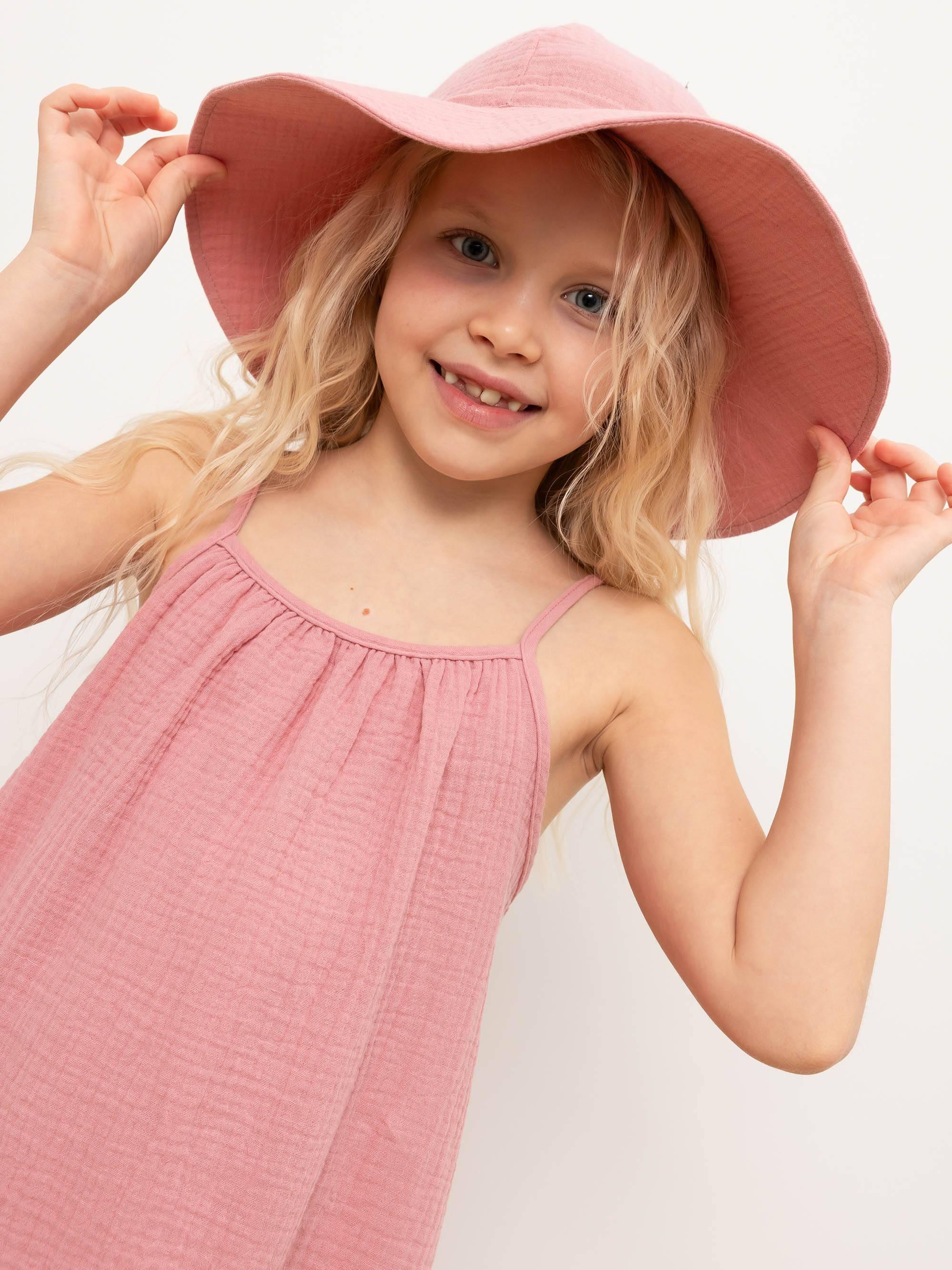 Pink muslin brimmed hat