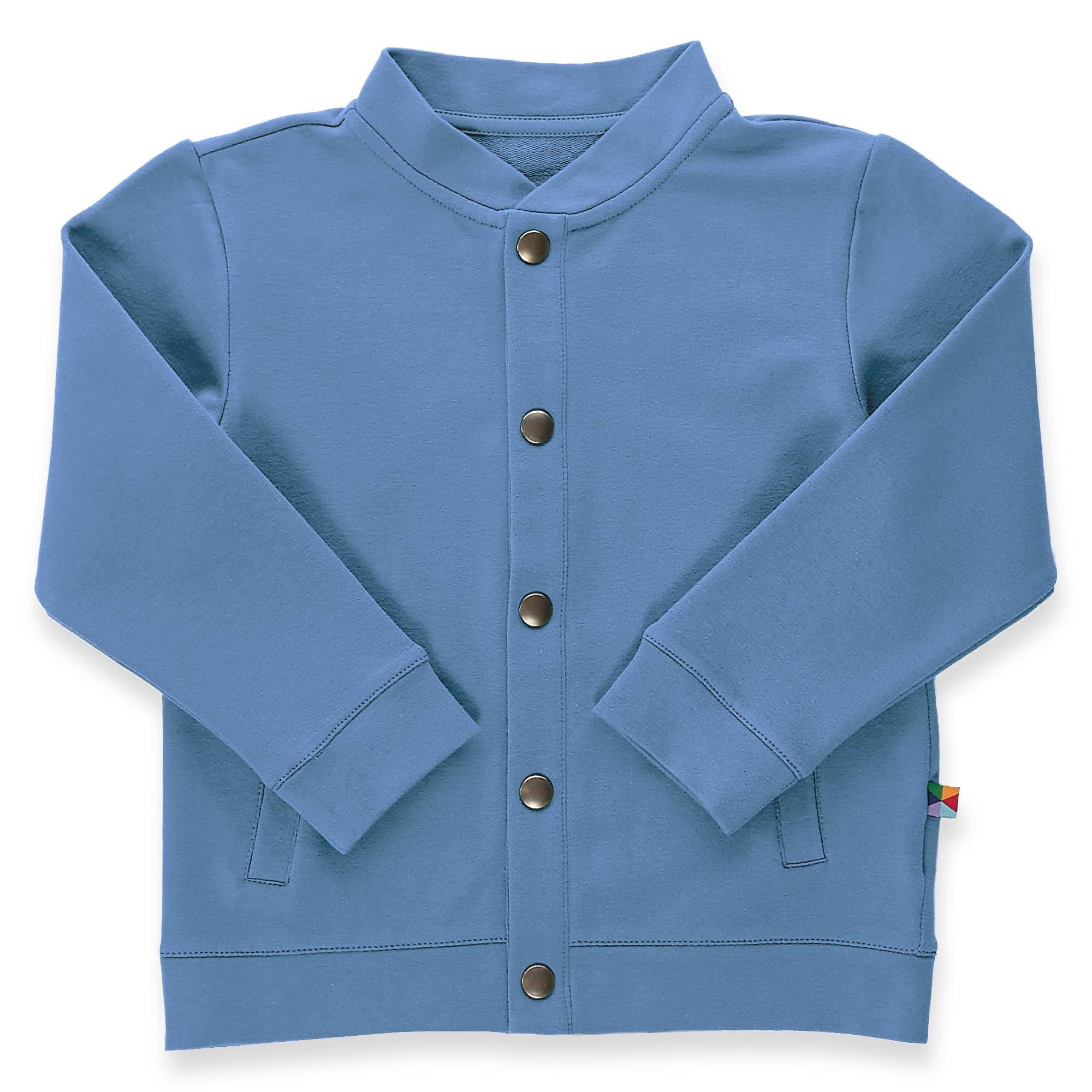 Sky blue button-up bomber jacket with pockets