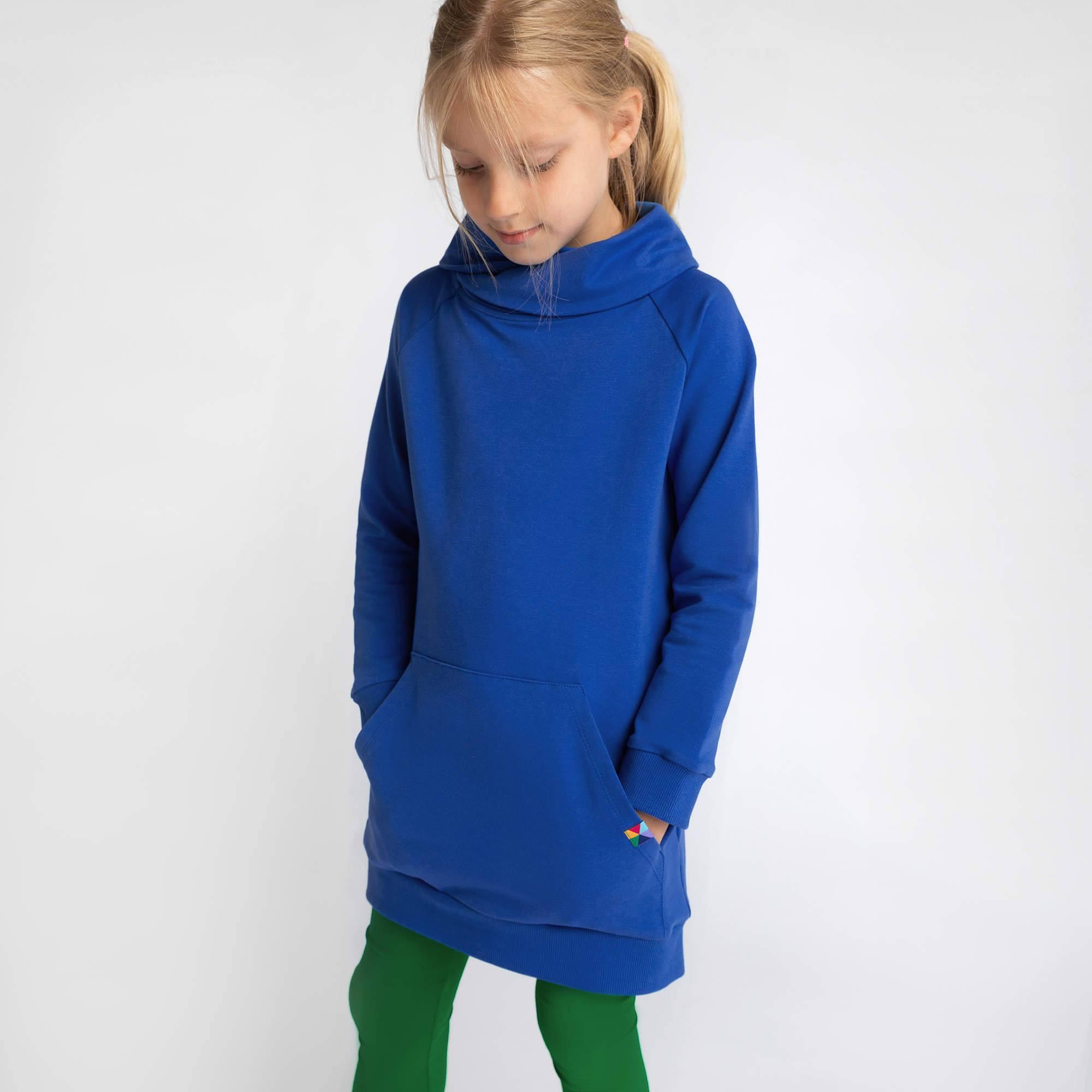 Blue long funnel neck pullover sweatshirt