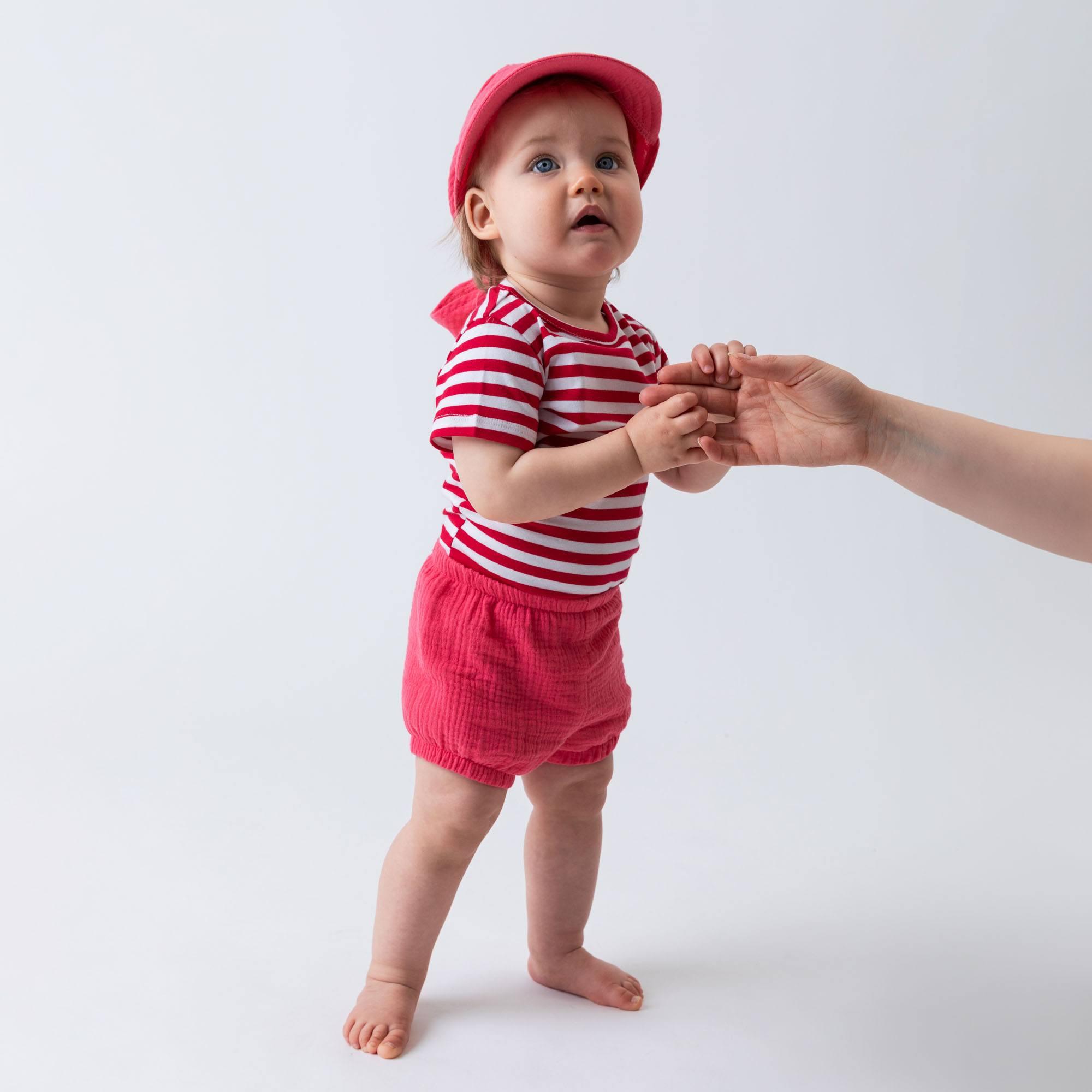 Red stripes short sleeve bodysuit