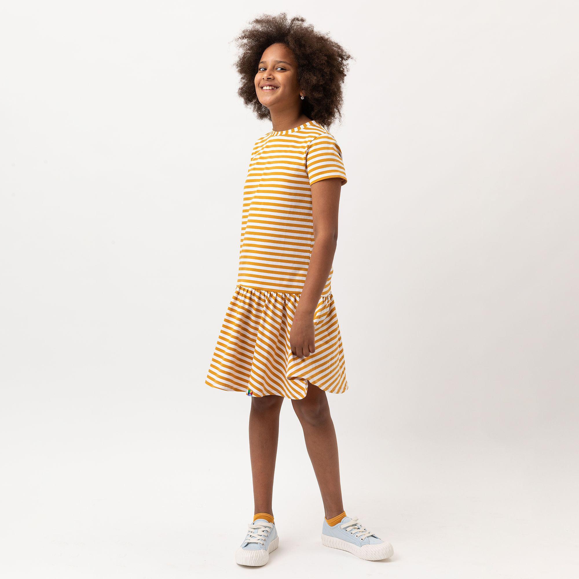 Mustard stripes frill dress Junior