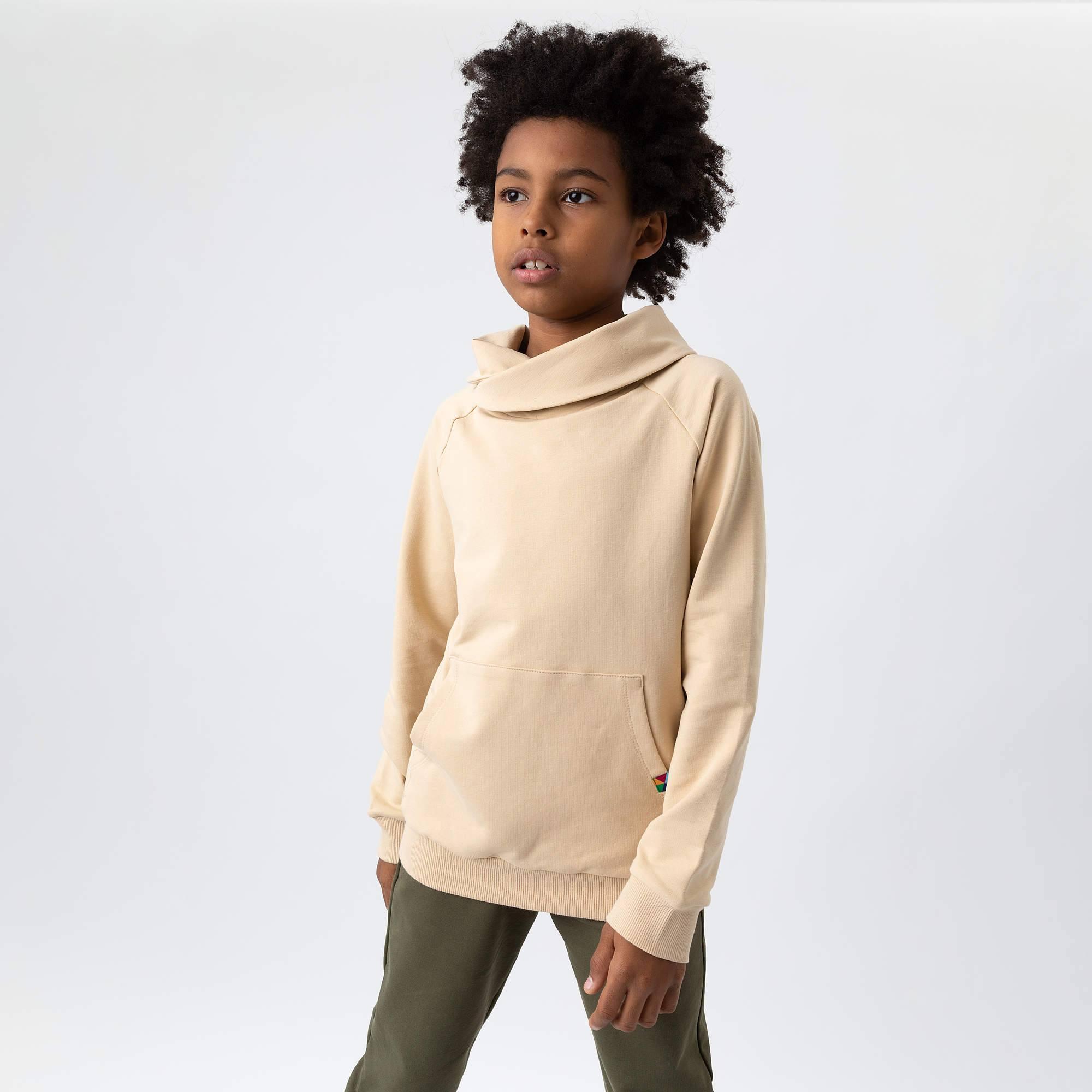 Beige funnel neck pullover sweatshirt