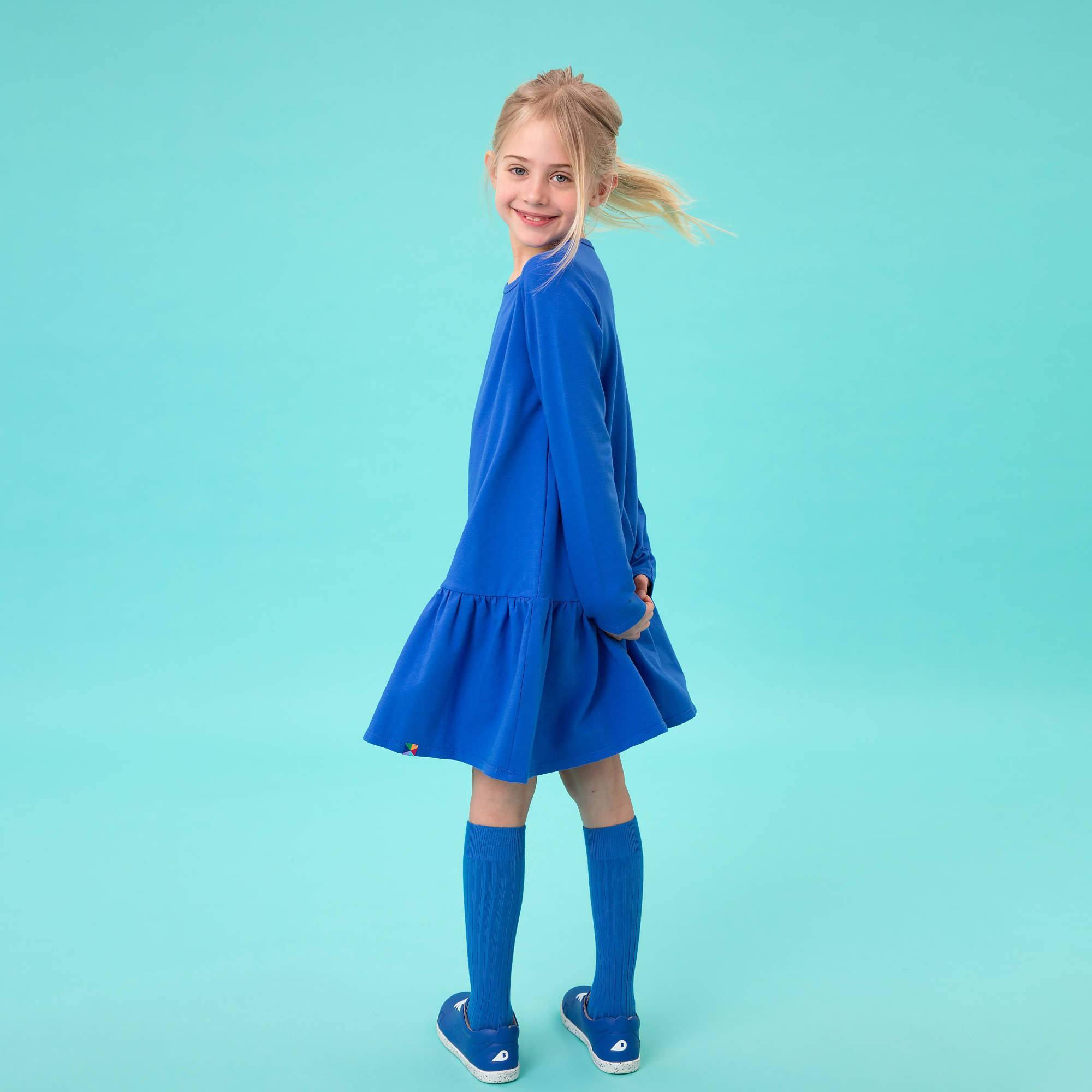 Blue flared sweatshirt dress