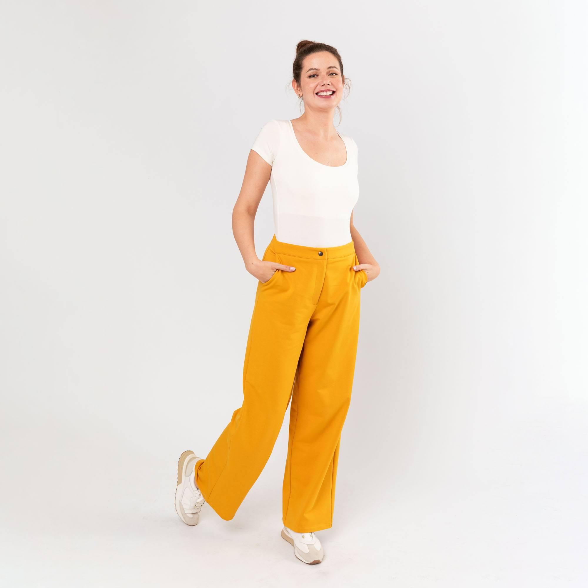 Mustard long zippered pants Men