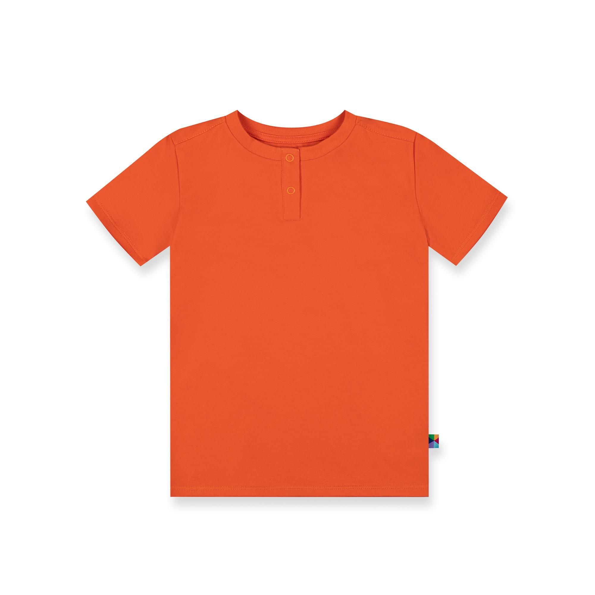 Orange round neck button-up shirt