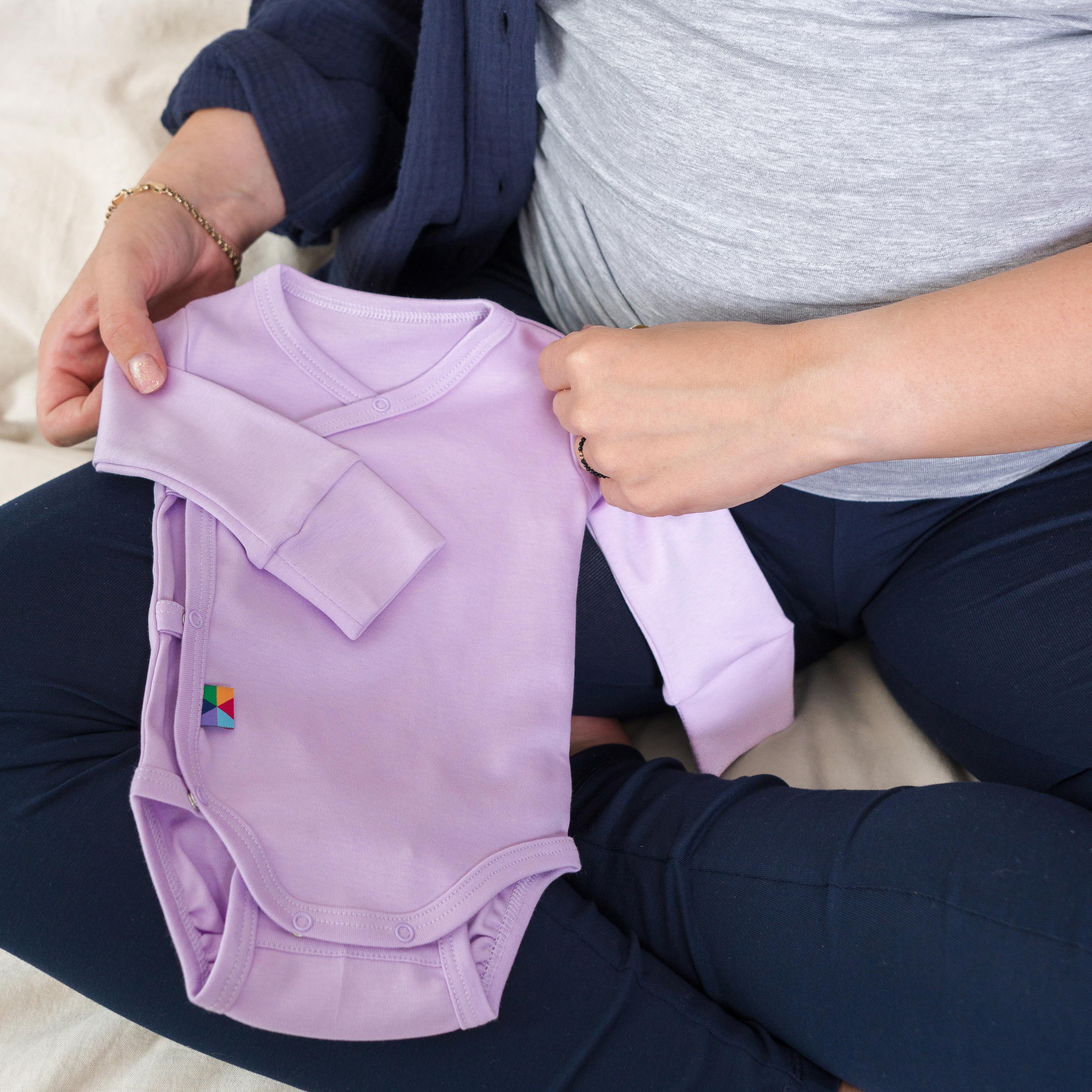 Lavender interlock newborn wrap bodysuit long sleeve