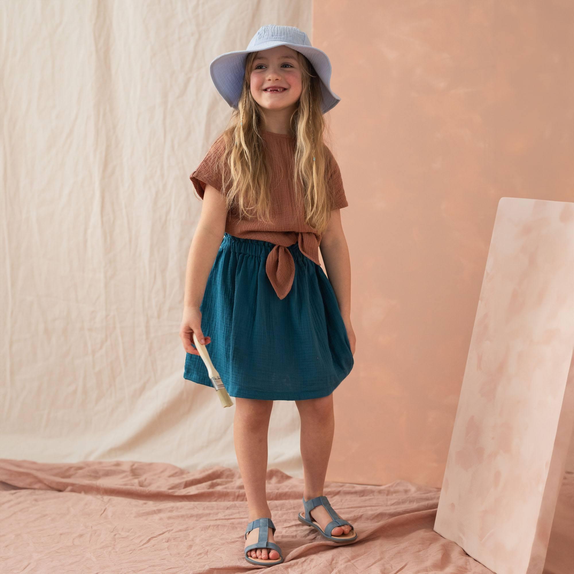 Light blue muslin brimmed hat