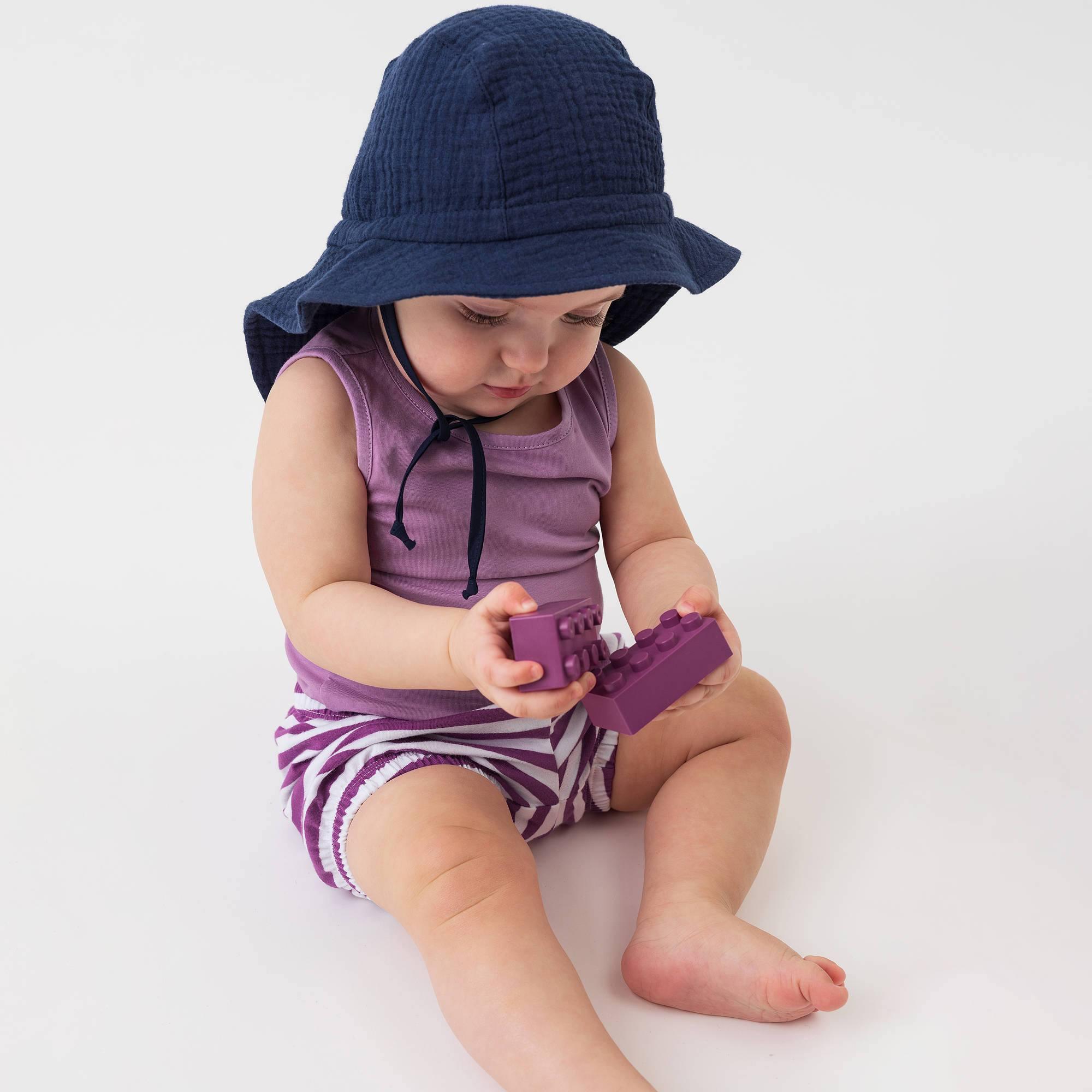 Navy blue muslin hat with strings Baby