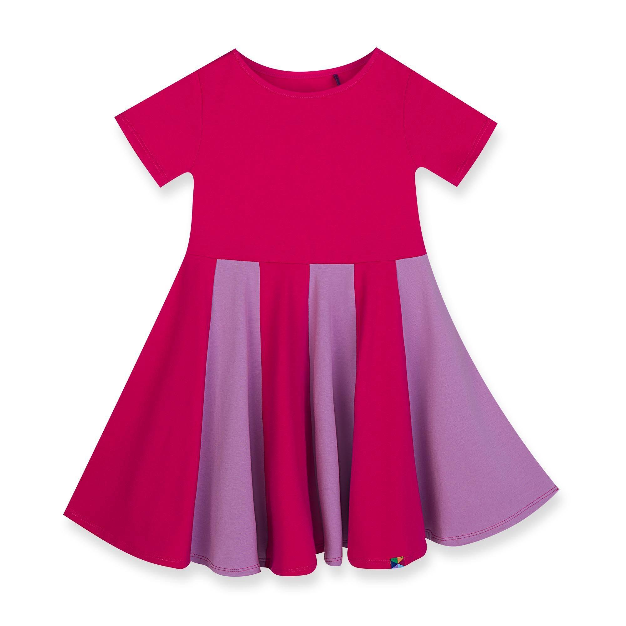 Pink - light purple short sleeve dress with colorful ruffle