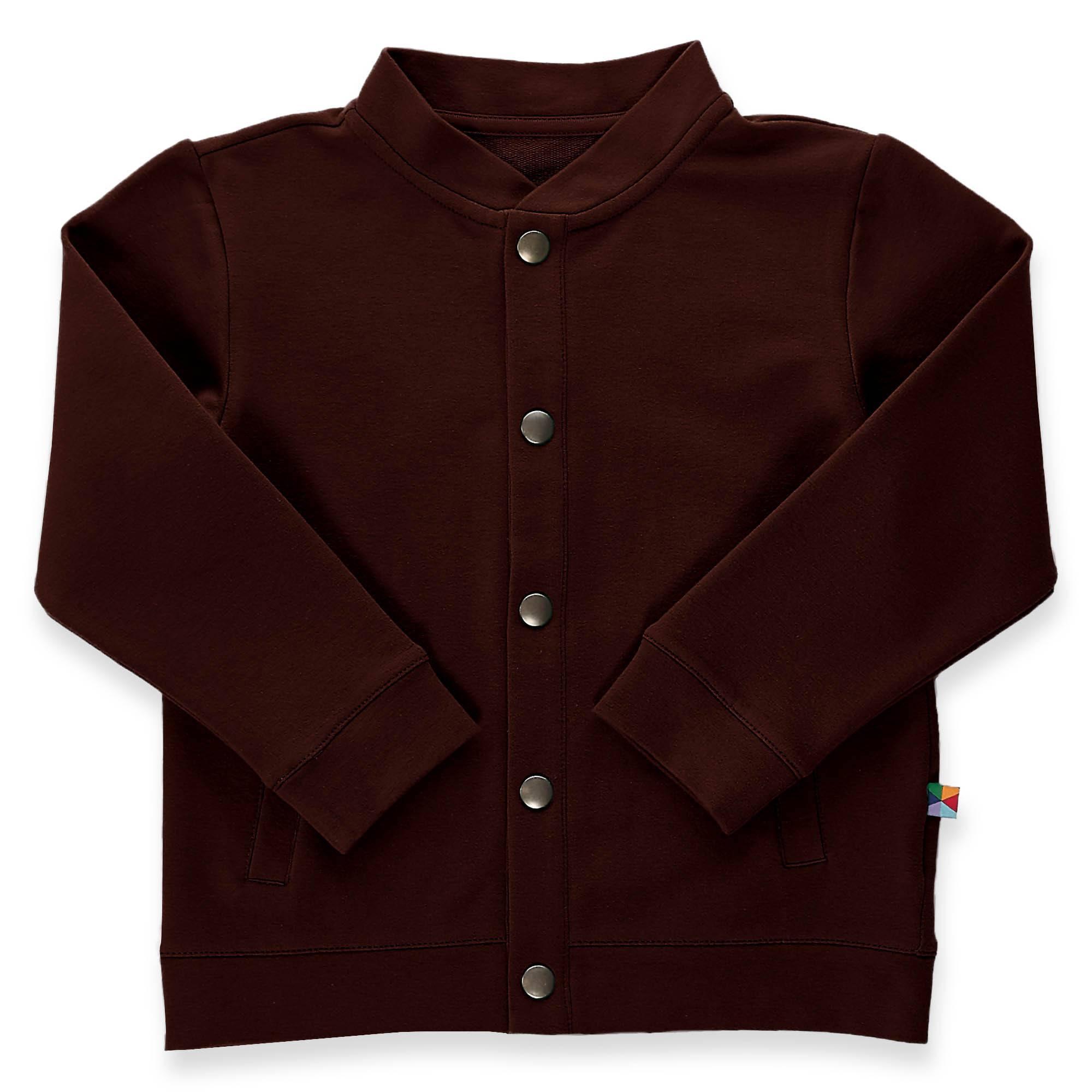 Brown button-up bomber jacket with pockets