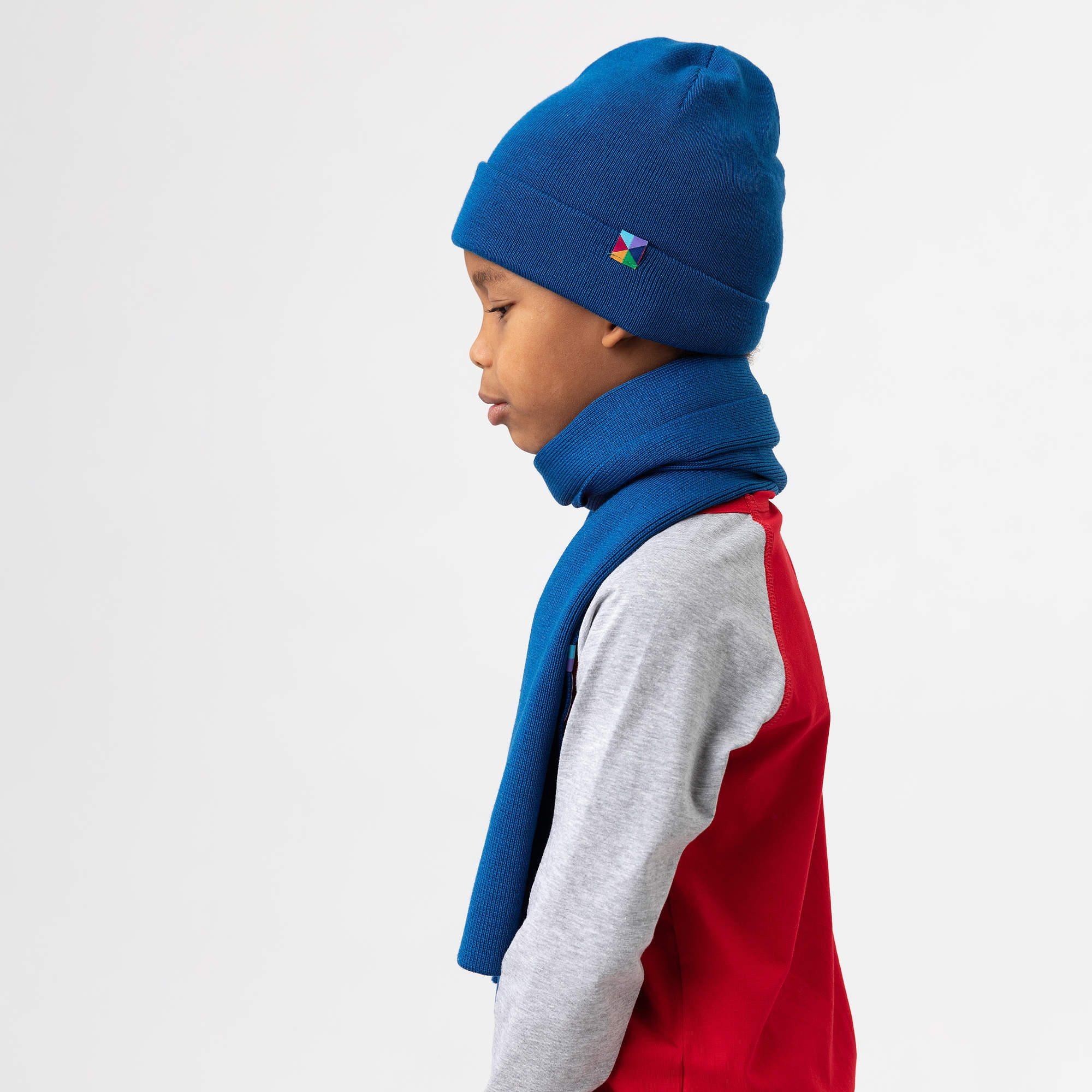 Blue fine knit merino wool cap kids