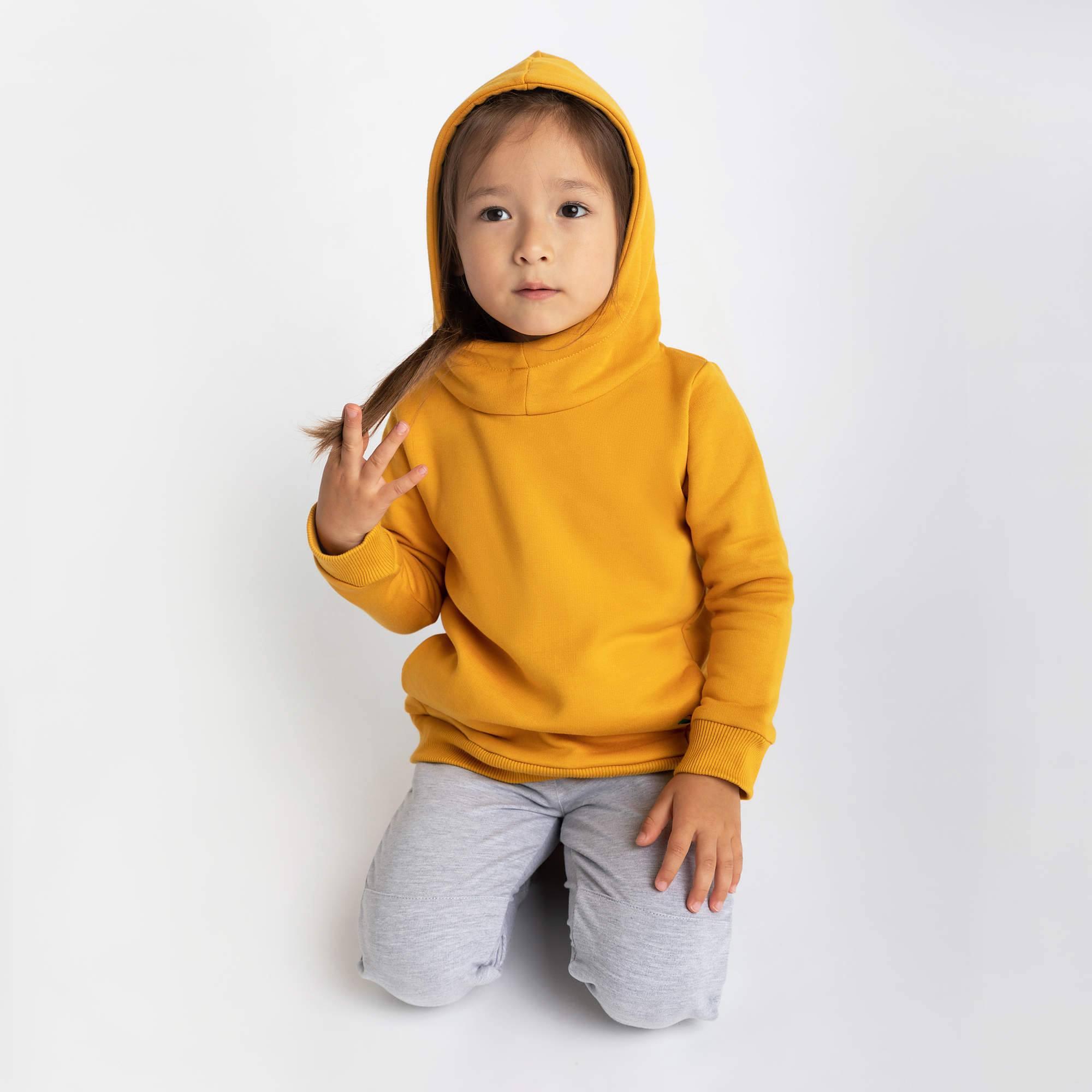 Mustard fleece-lined pullover hoodie