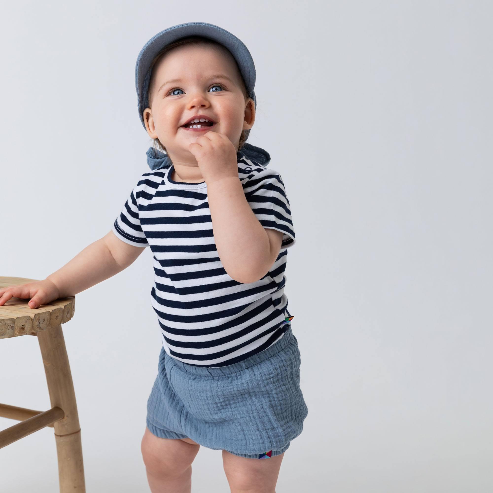 Navy blue stripes short sleeve bodysuit