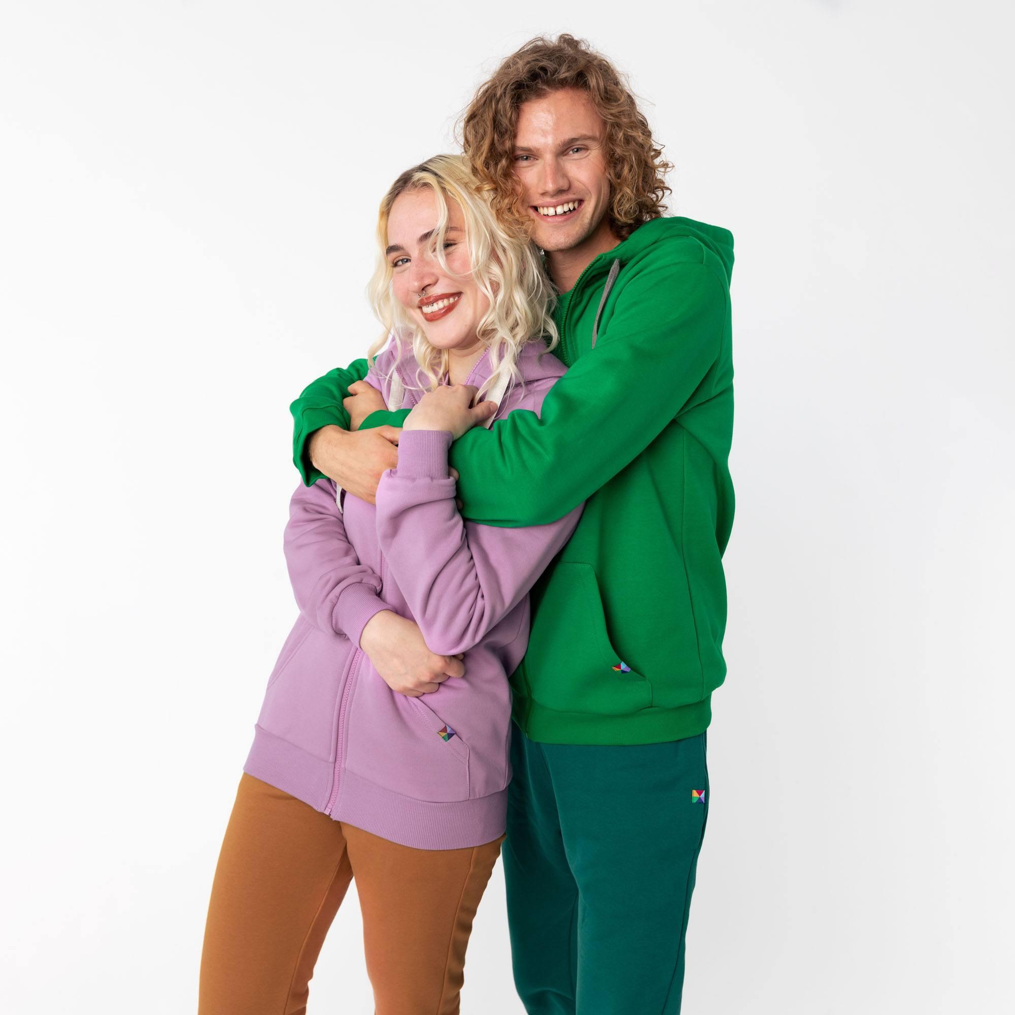 Green zip-up hoodie Men