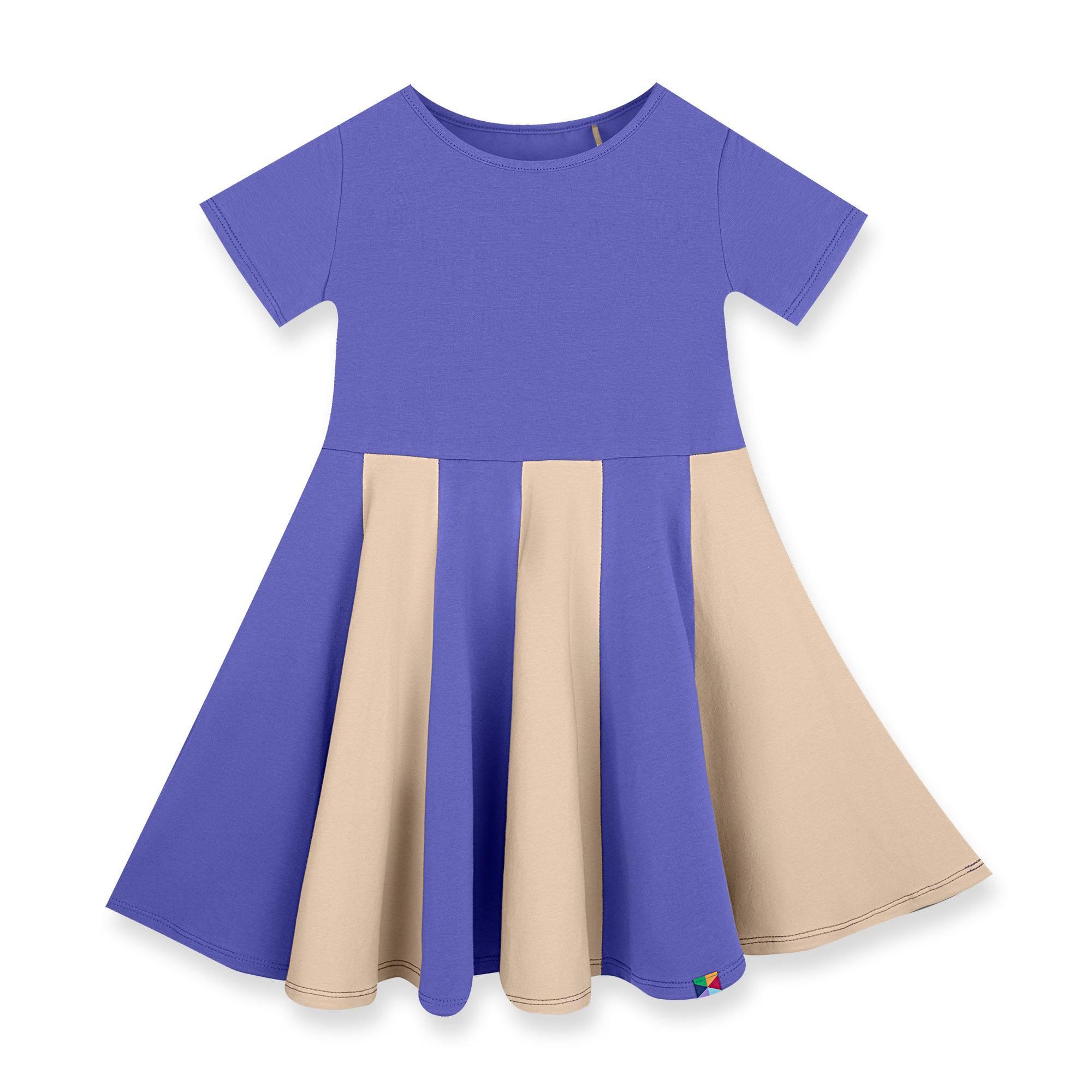 Very peri - beige short sleeve dress with colorful ruffle