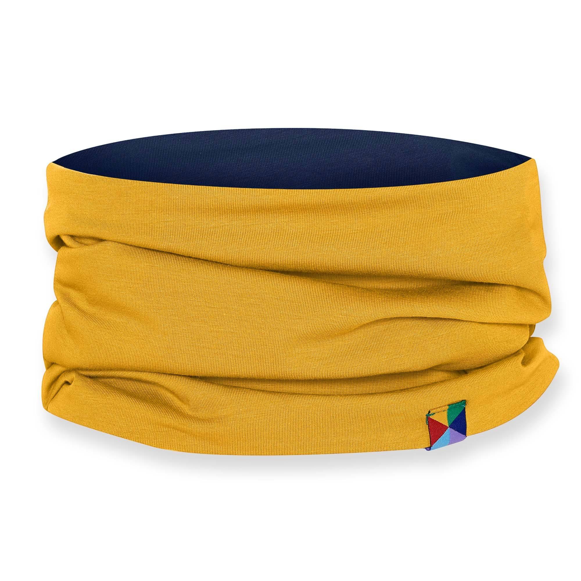 Mustard - navy blue reversible neck warmer adults