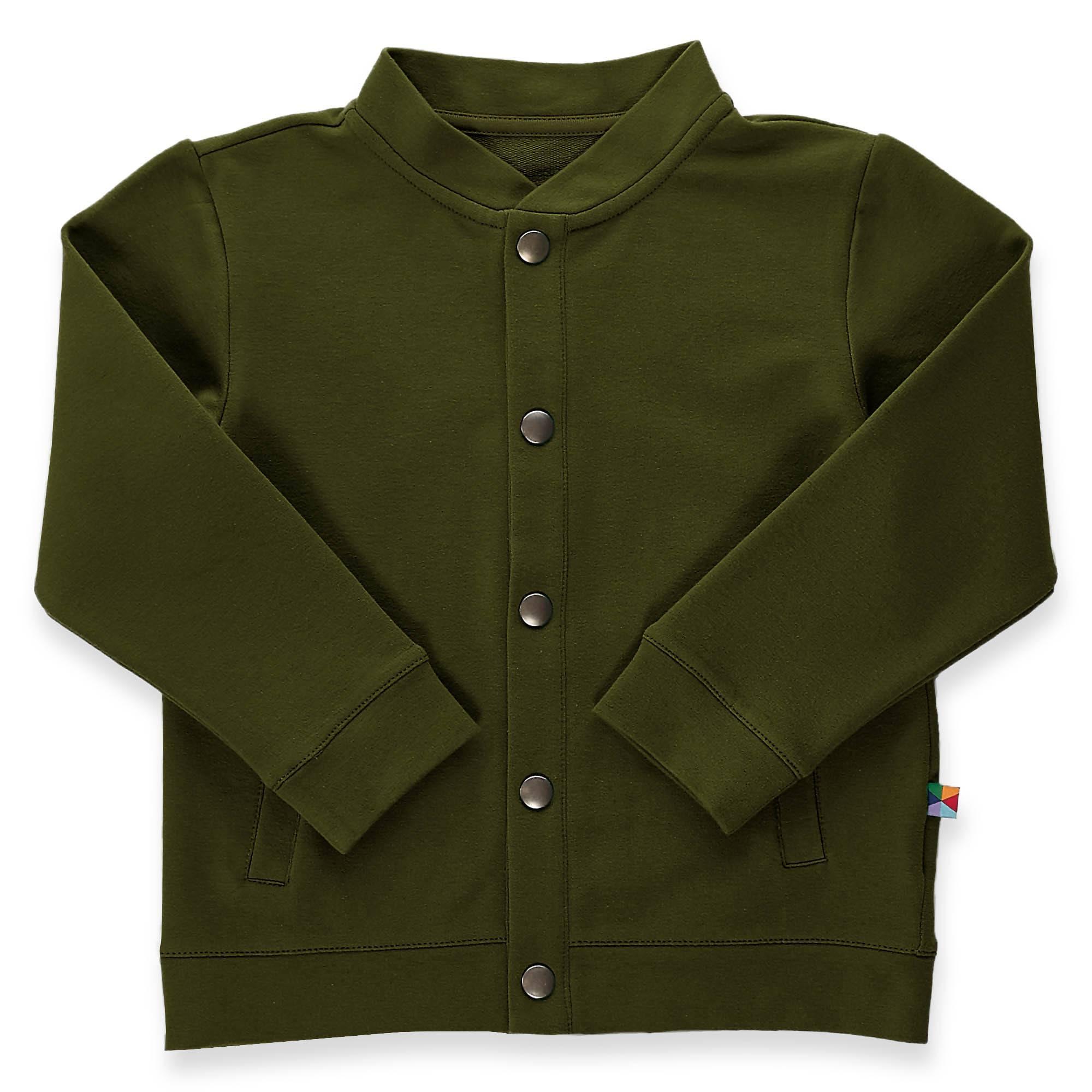 Khaki button-up bomber jacket with pockets