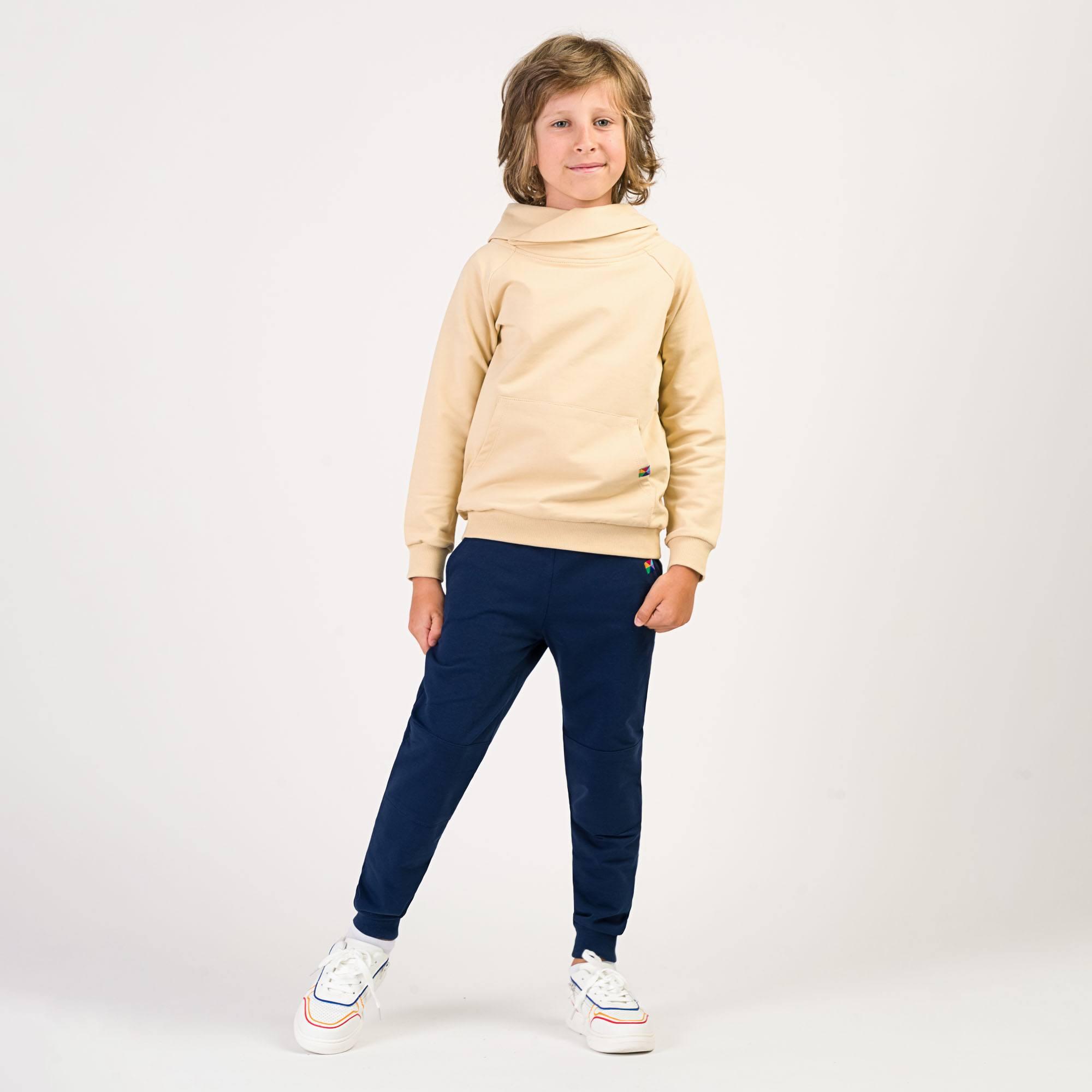 Beige funnel neck pullover sweatshirt