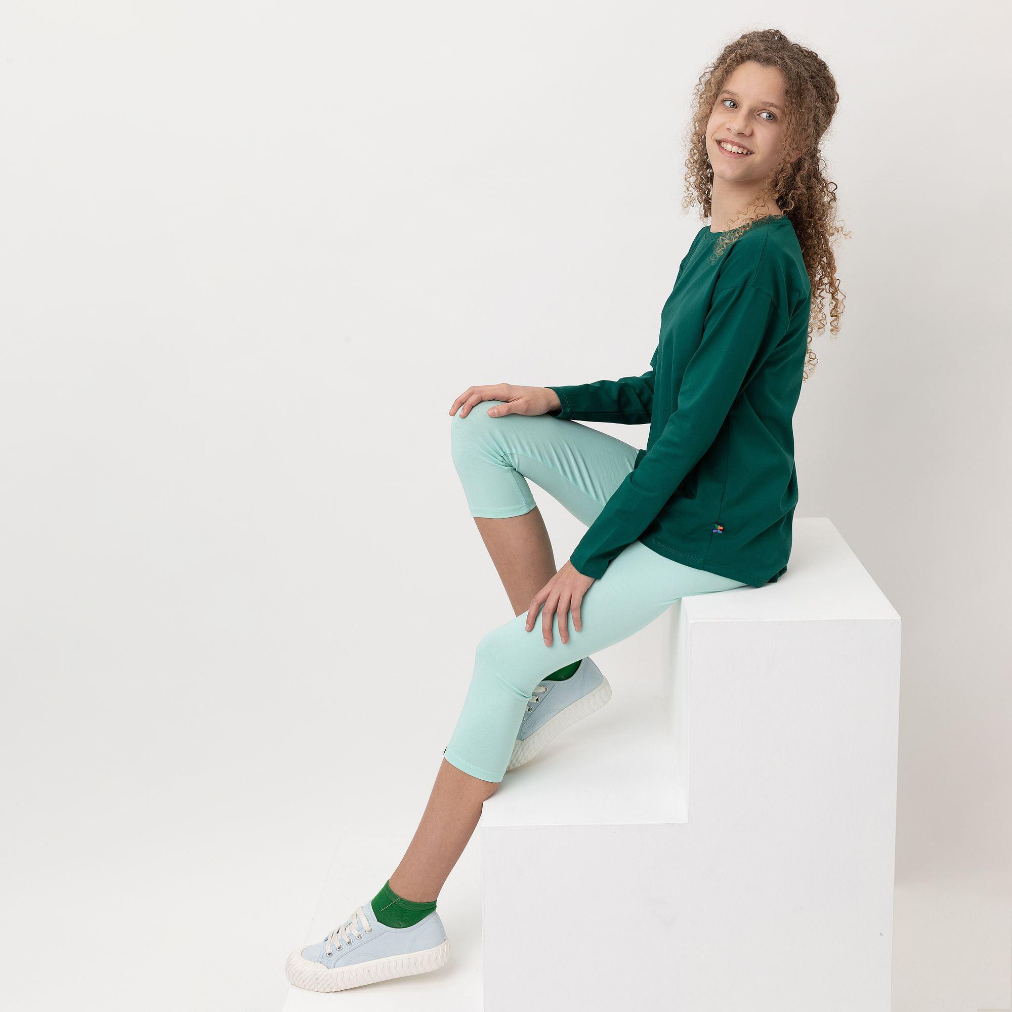 Bottle-green high-low hem shirt Junior