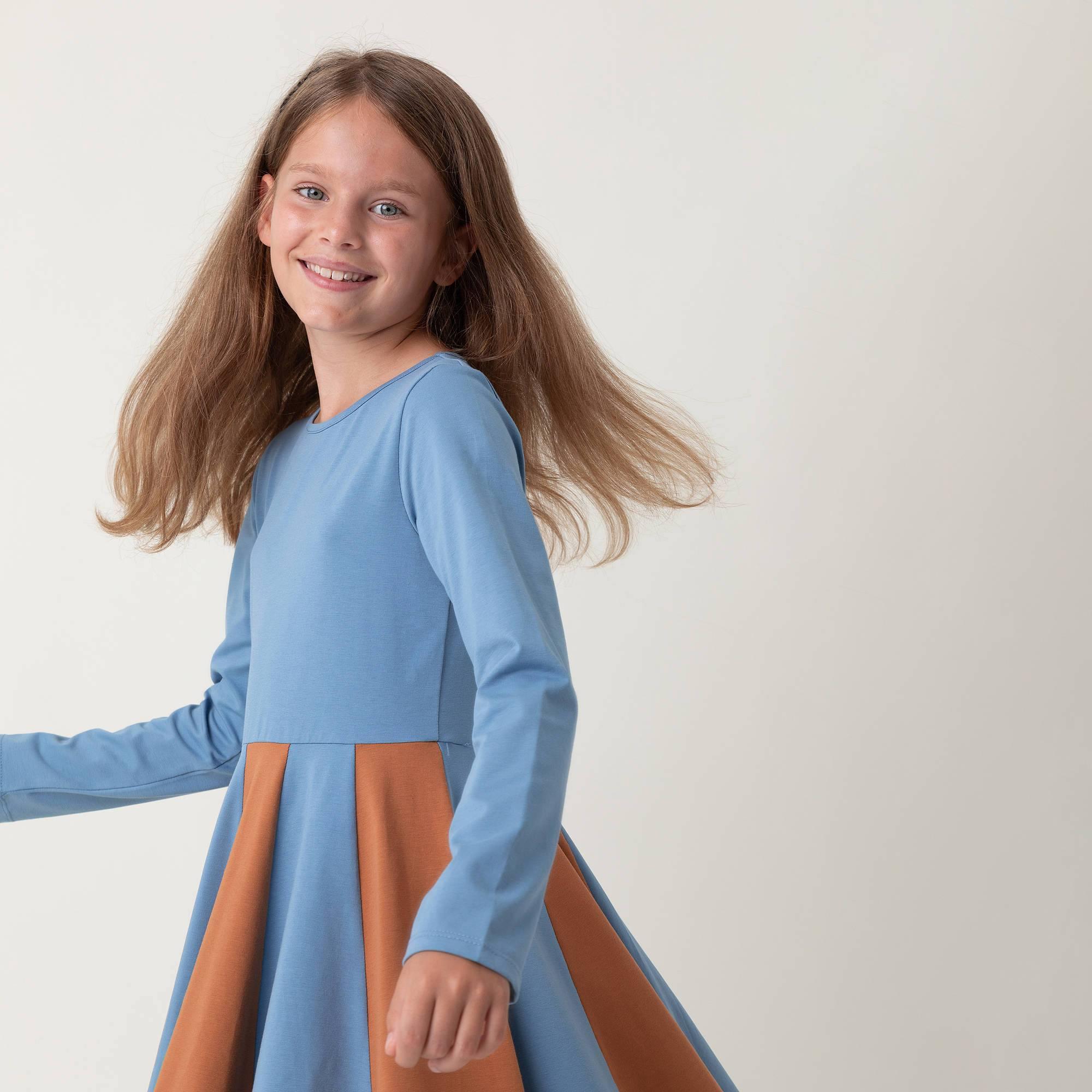 Sky blue - caramel two-tone frill dress