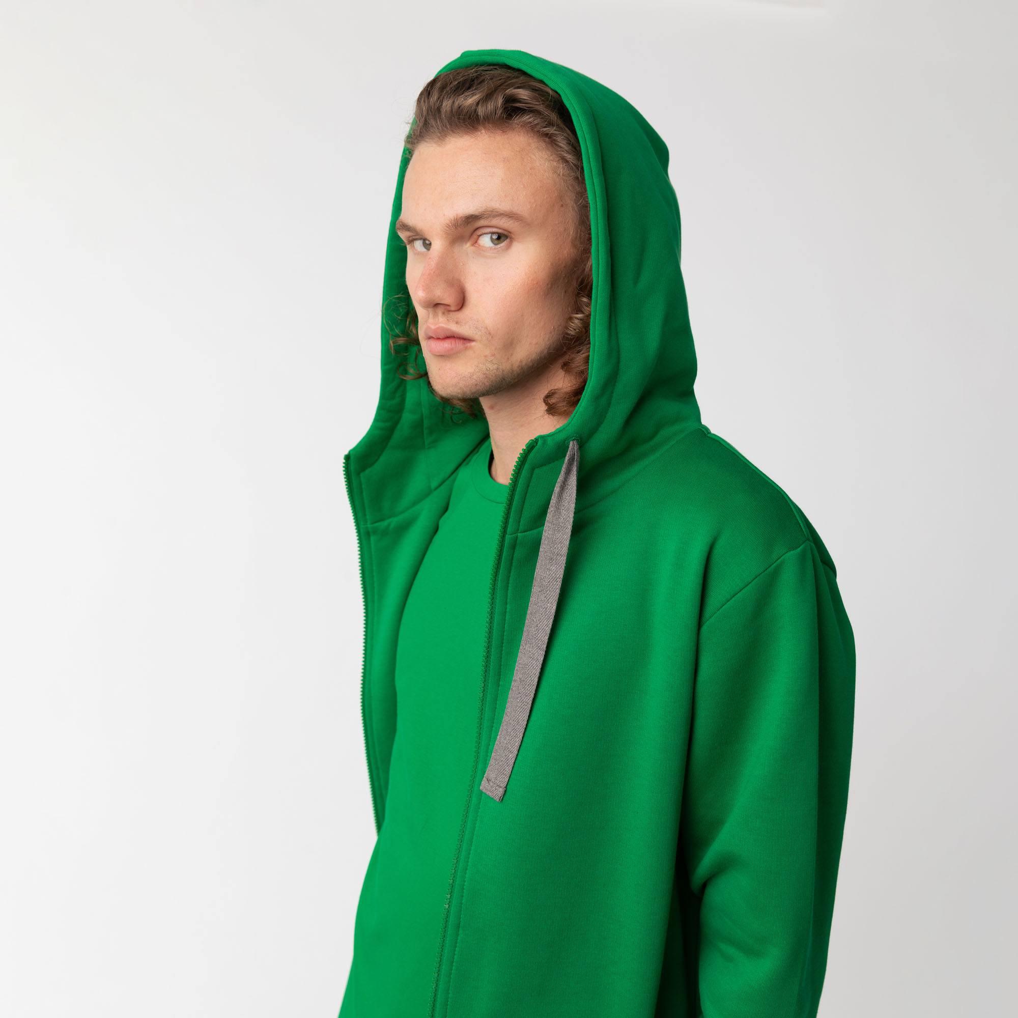 Green zip-up hoodie Men