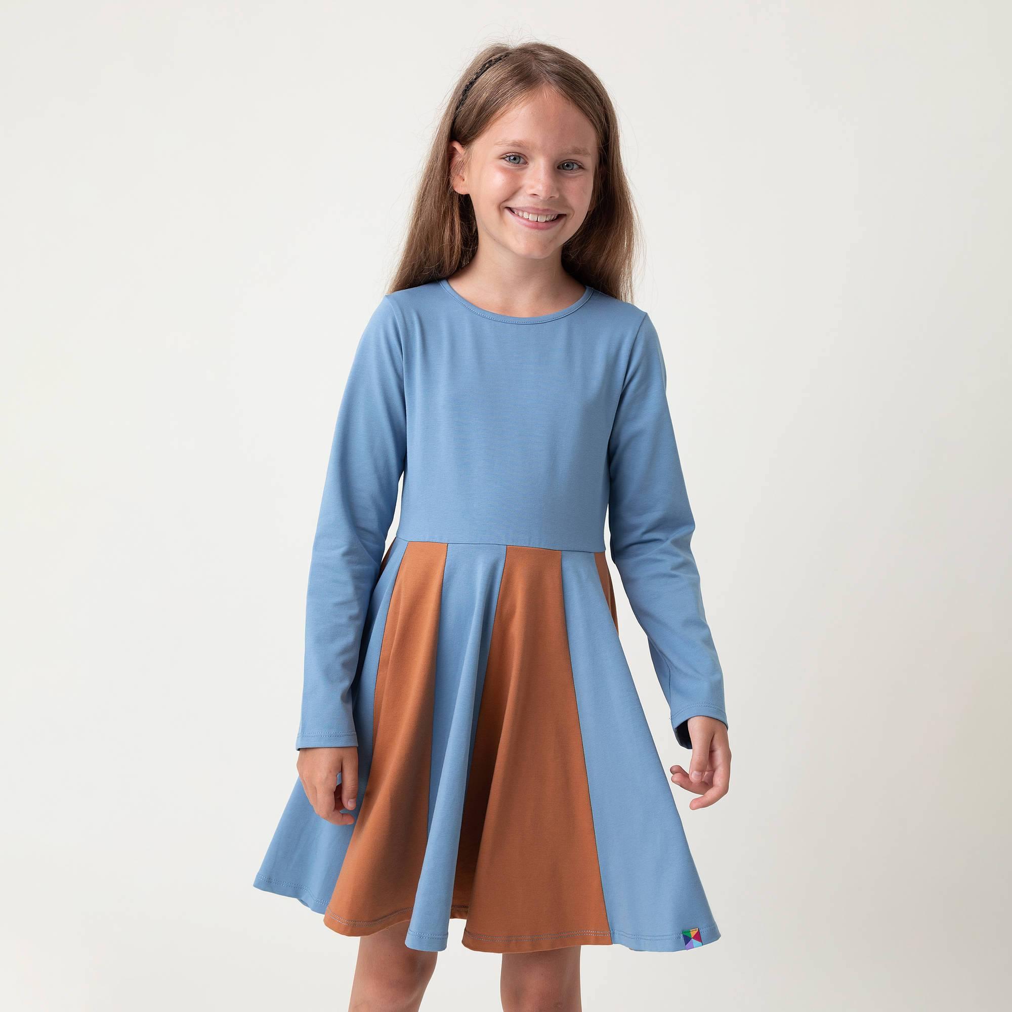 Sky blue - caramel two-tone frill dress