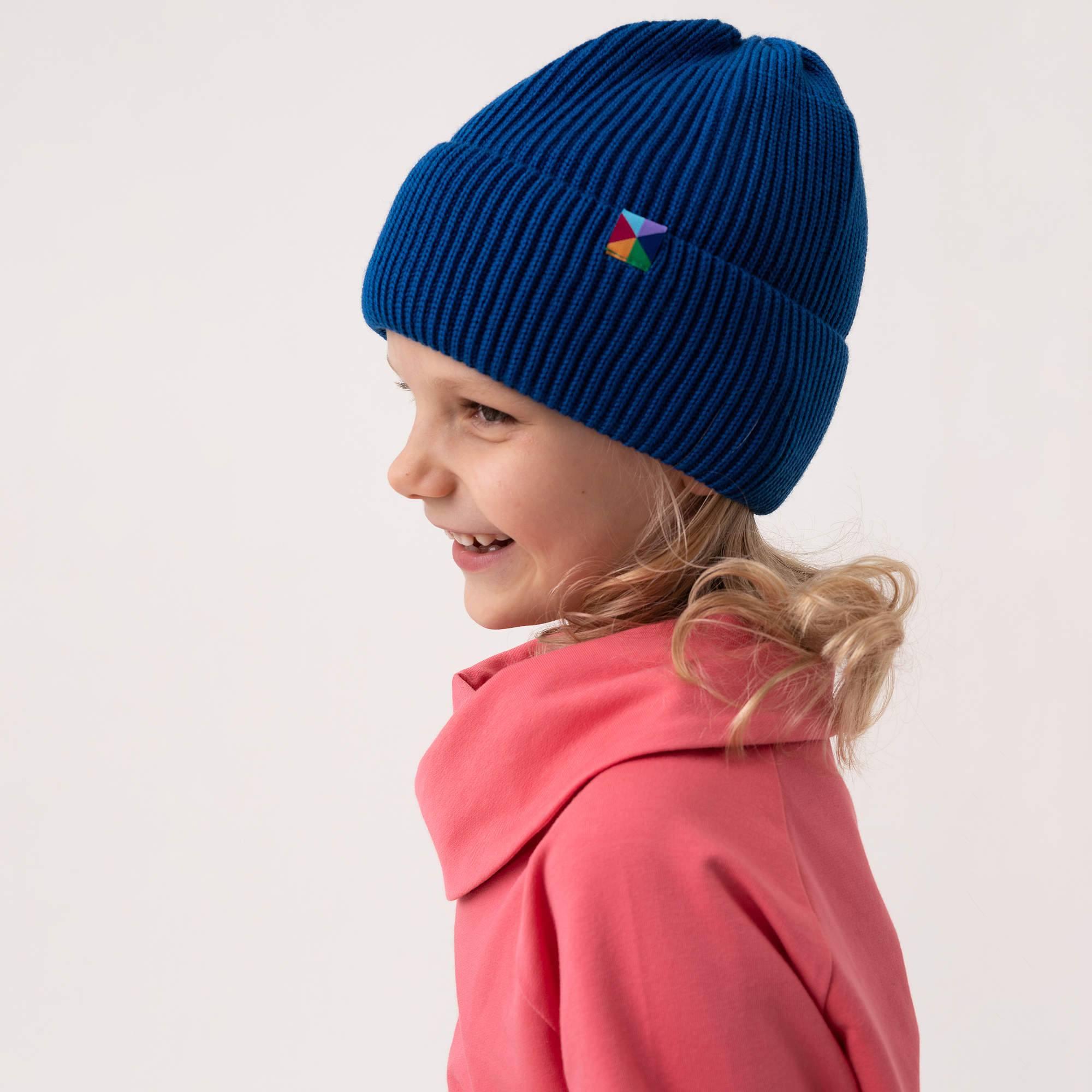 Blue merino wool hat kids