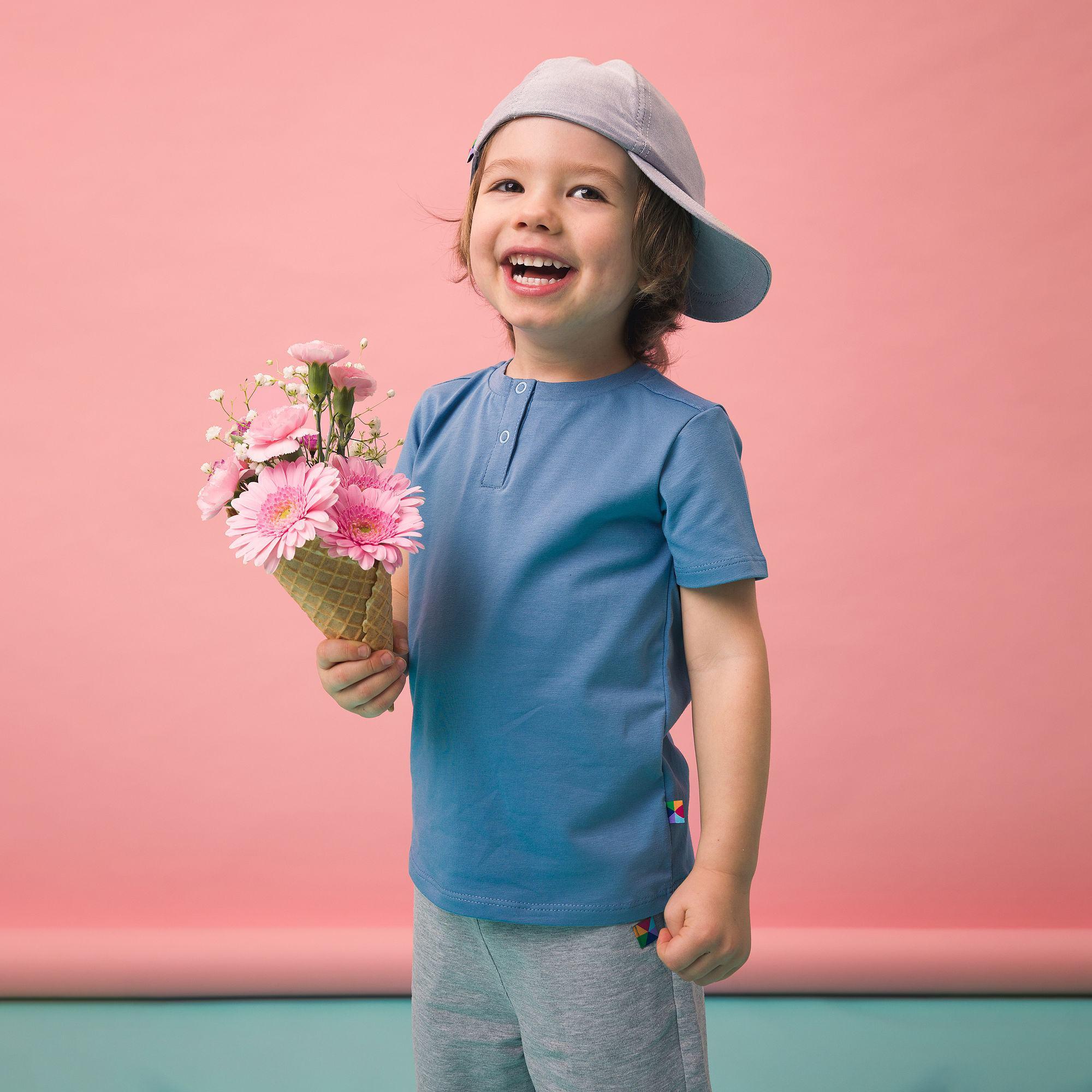 Sky blue round neck button-up shirt