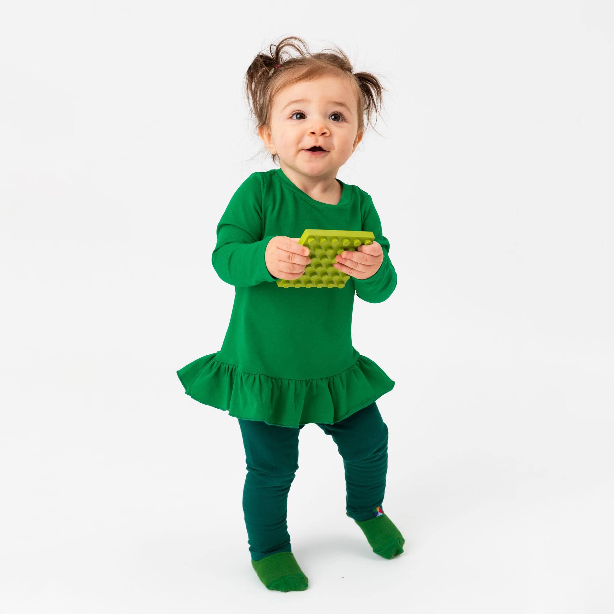 Bottle-green fleece-lined leggings Baby