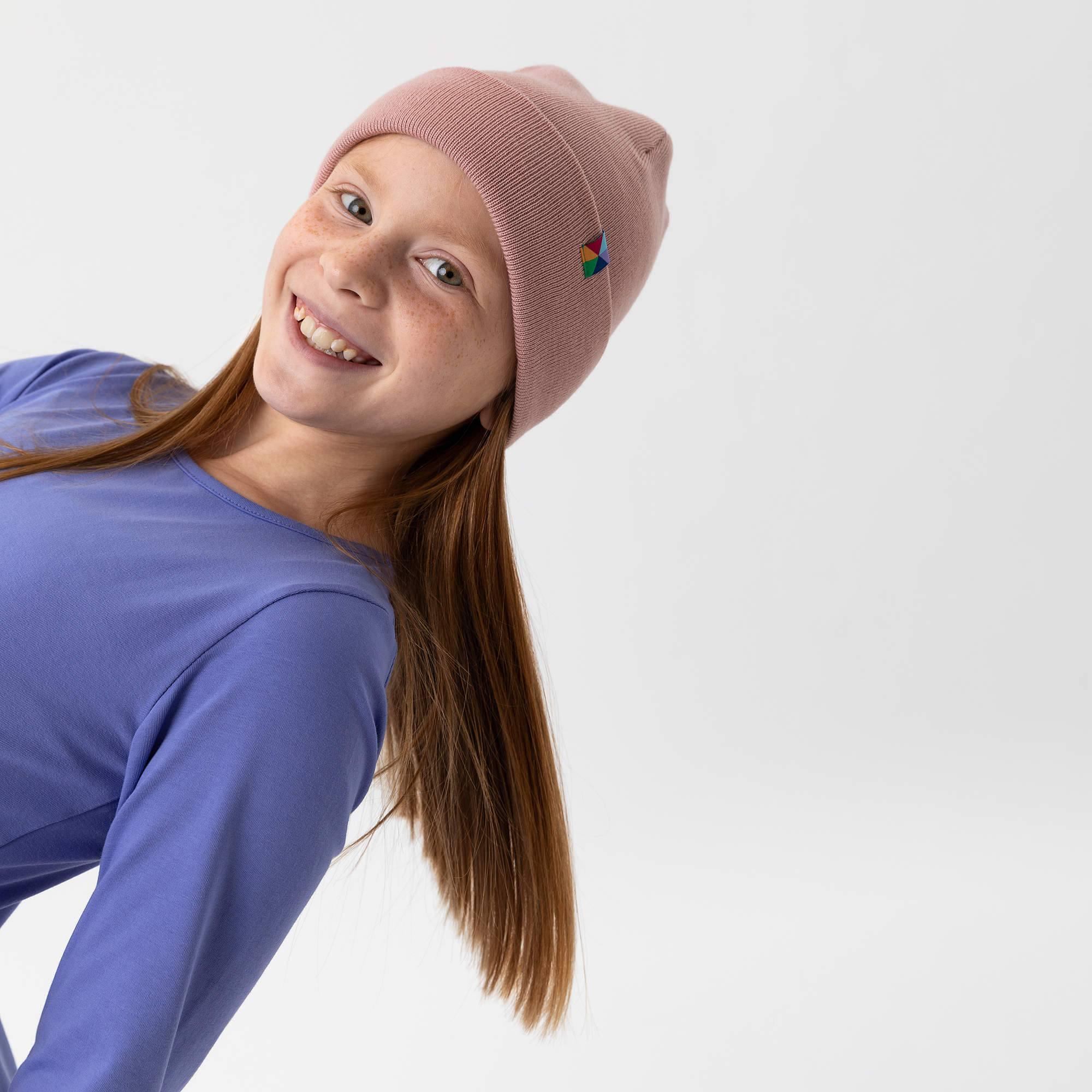 Pastel pink fine knit merino wool cap kids