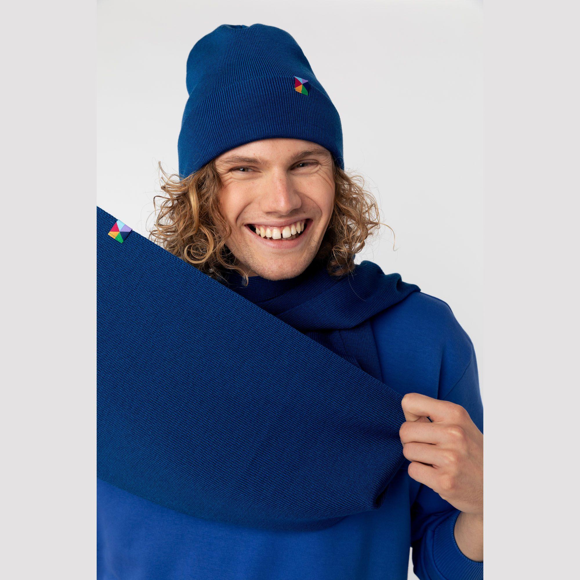 Blue fine knit merino wool beanie