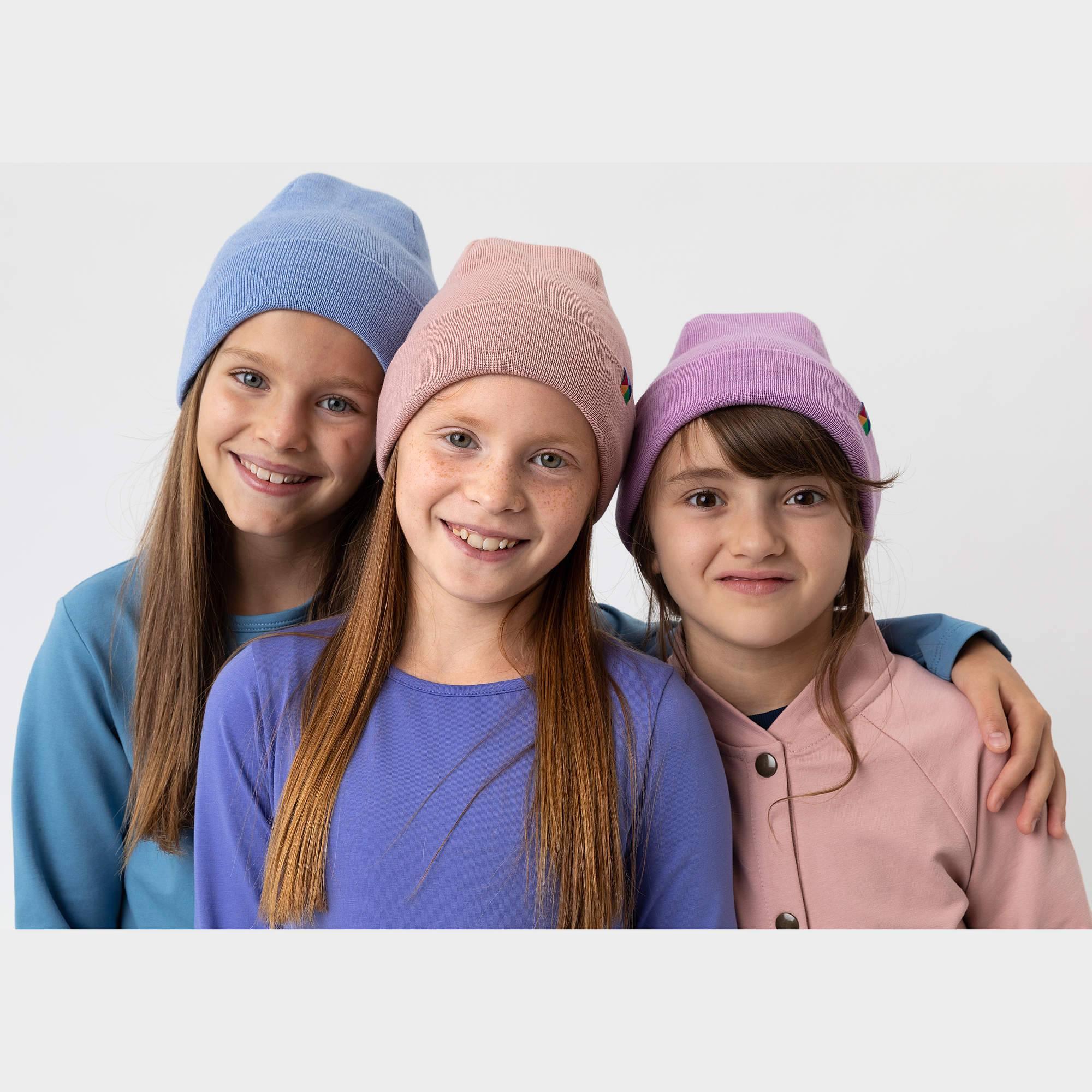 Pastel pink fine knit merino wool cap kids